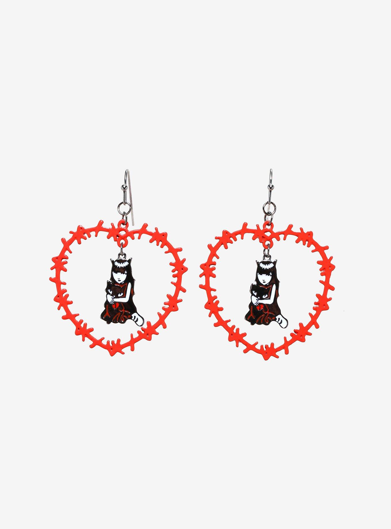 Emily The Strange Barbed Wire Heart Earrings, , hi-res