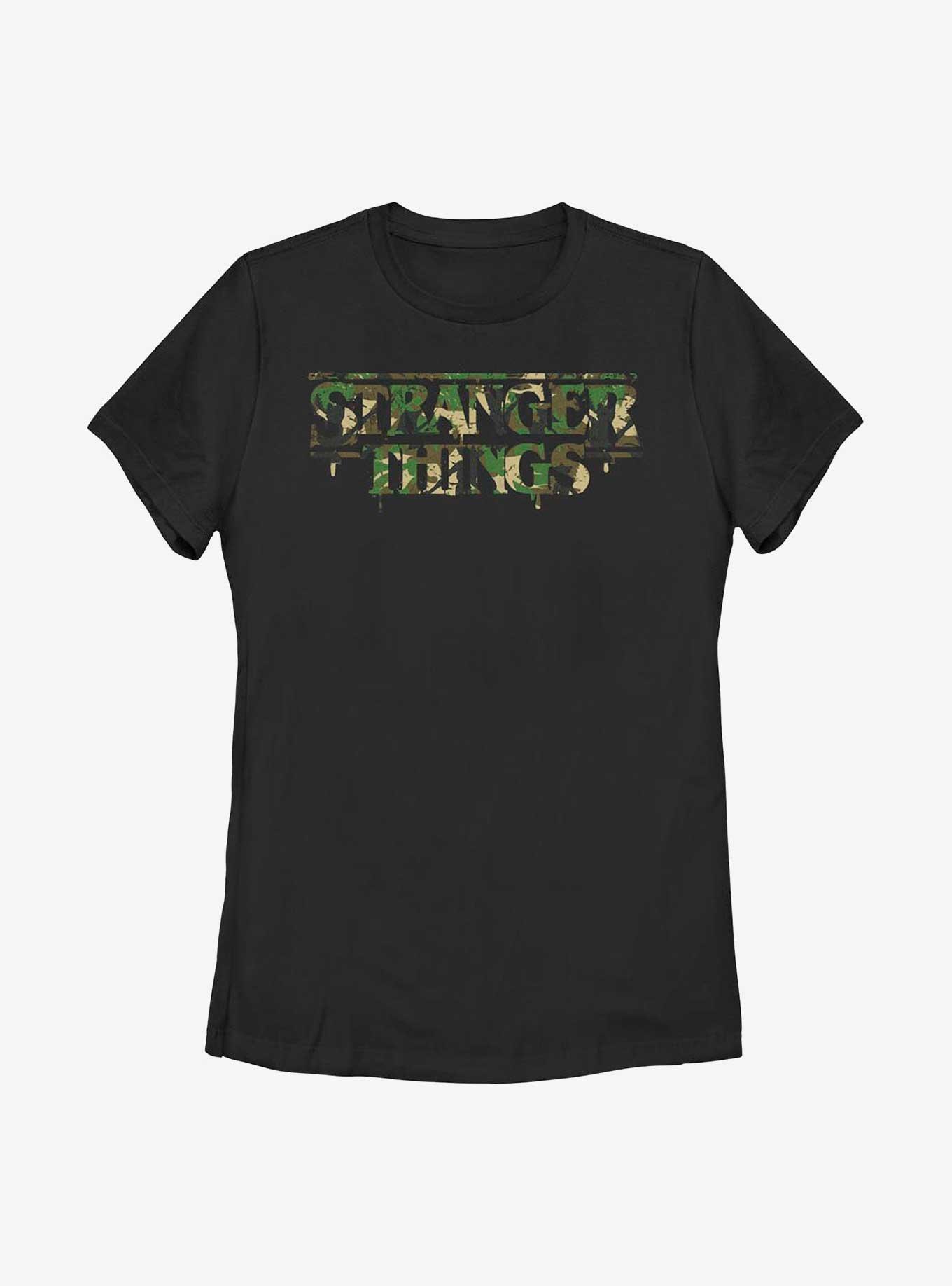 Stranger Things Camo Logo Womens T-Shirt, BLACK, hi-res