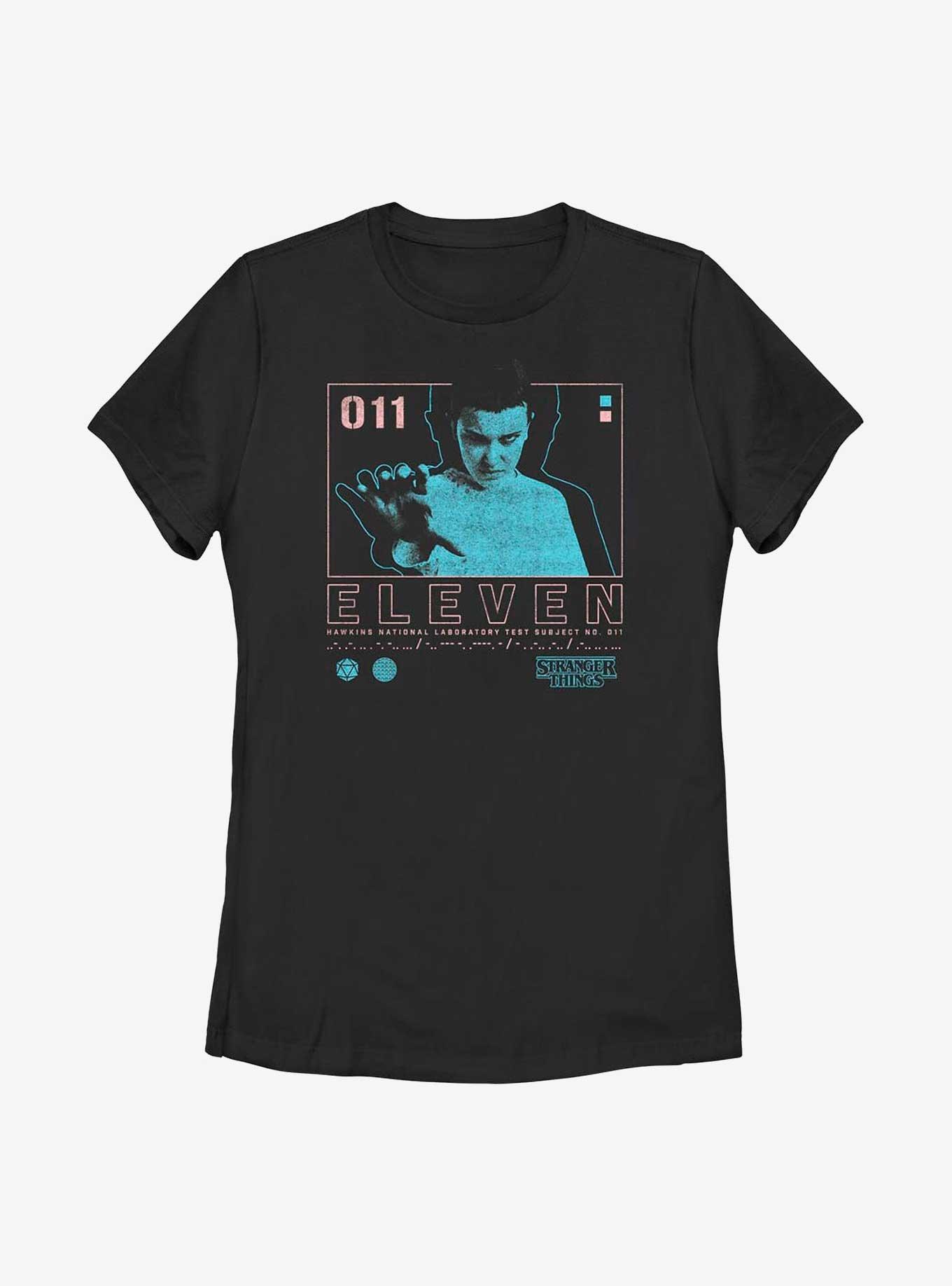 Stranger Things Eleven Infographic Womens T-Shirt, BLACK, hi-res