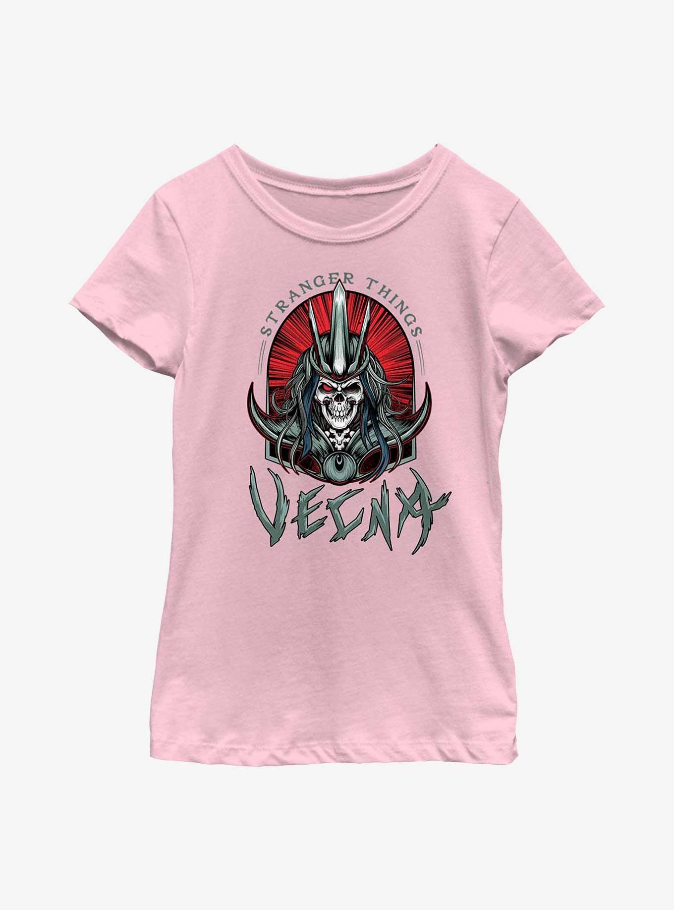 Stranger Things Vecna Tombstone Badge Youth Girls T-Shirt, PINK, hi-res