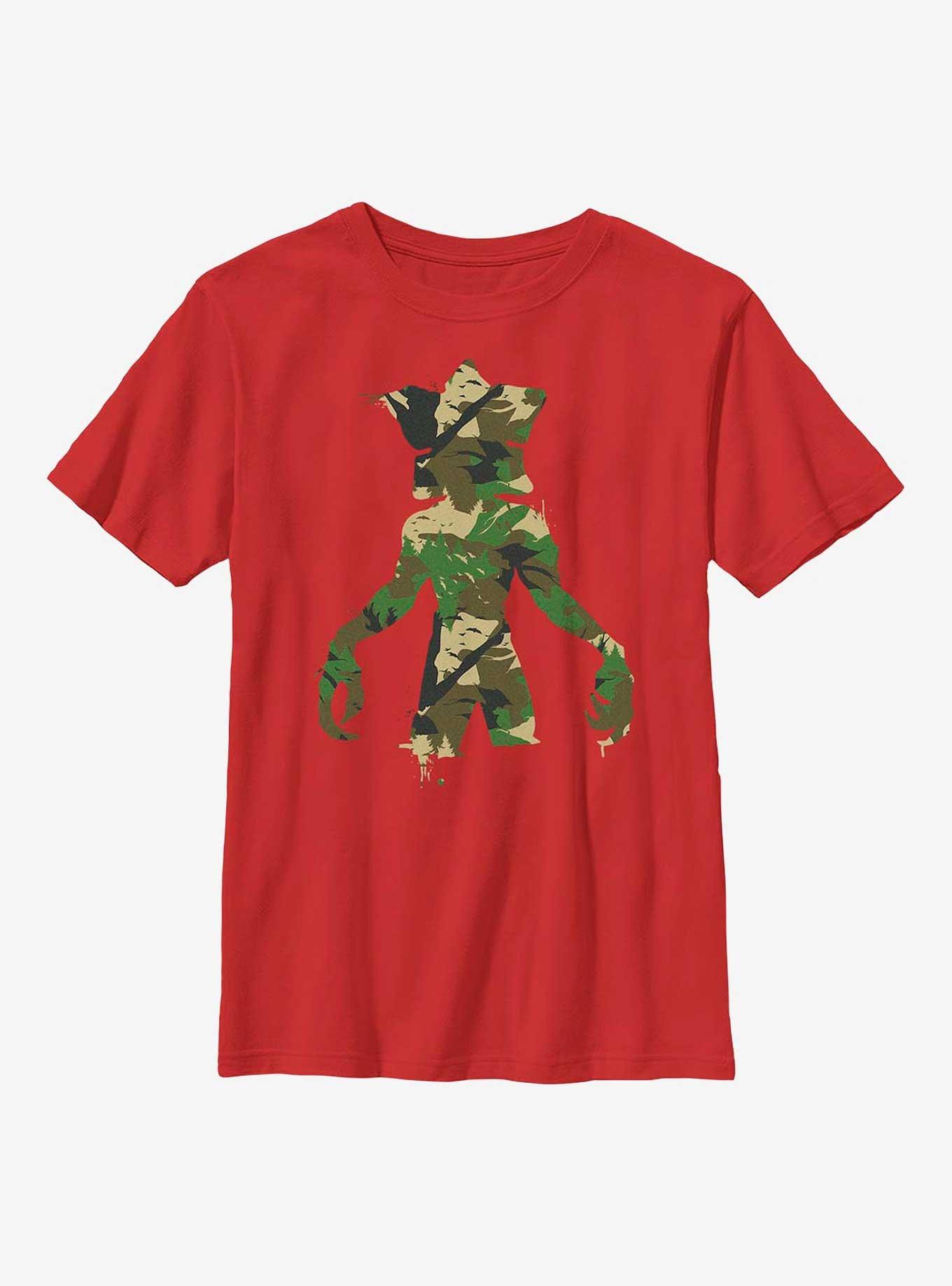 Stranger Things Camo Demogorgon Youth T-Shirt, RED, hi-res