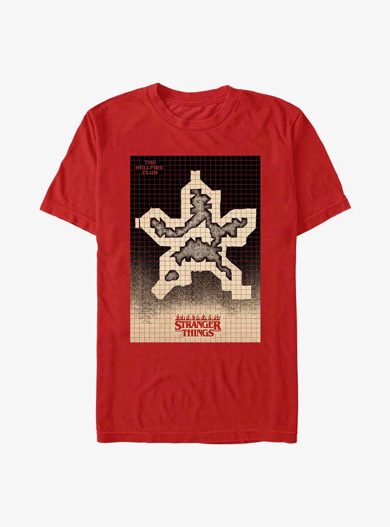 Stranger Things Hellfire Club Grid T-Shirt, RED, hi-res