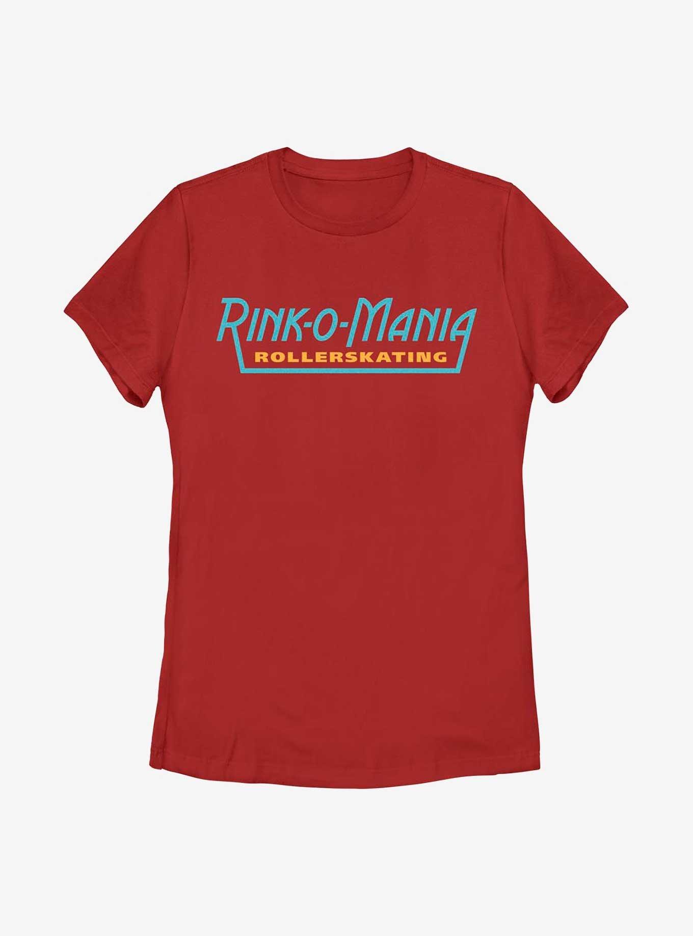 Stranger Things Rink-O-Mania Logo Womens T-Shirt, RED, hi-res