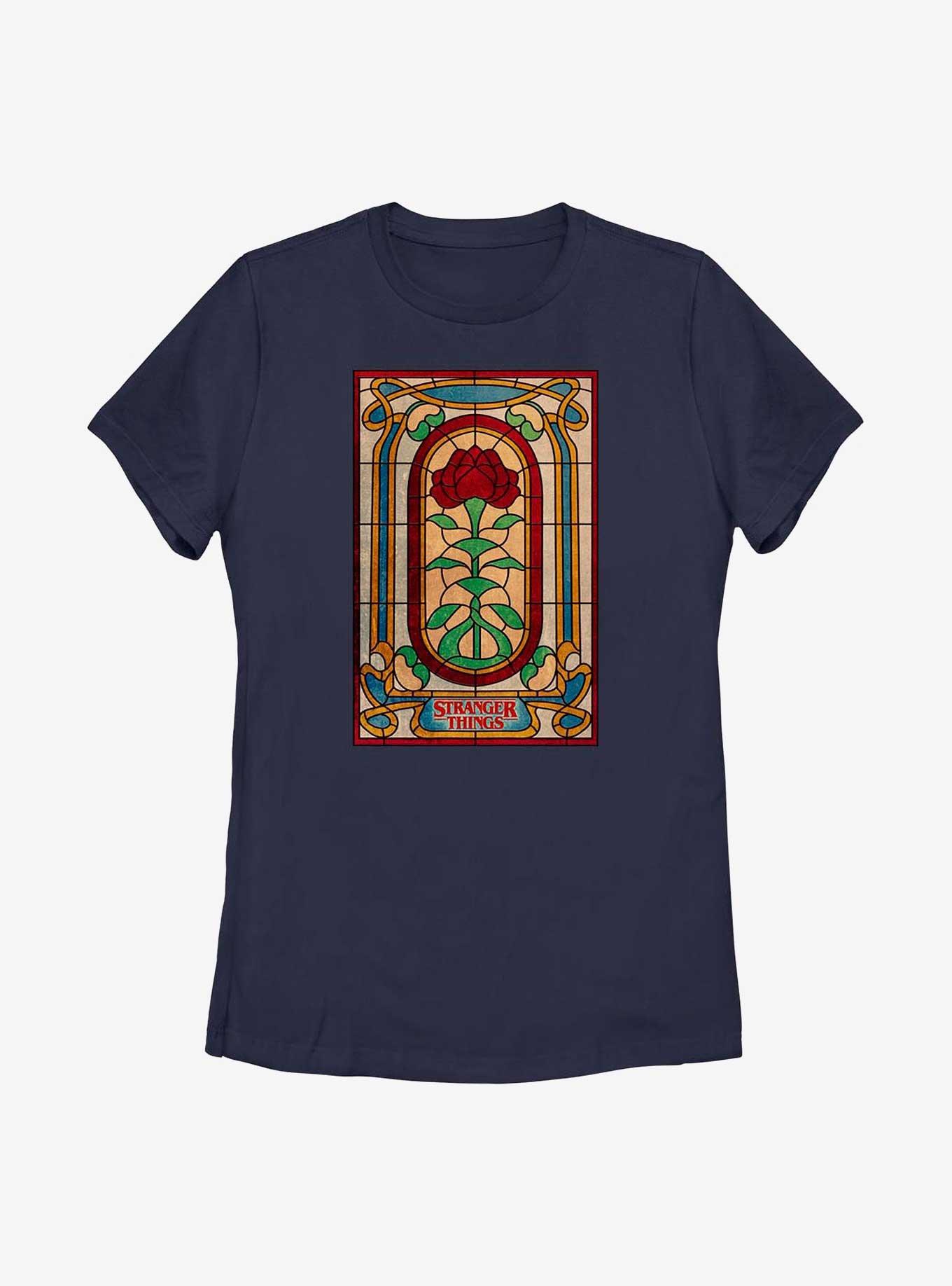 Stranger Things Rose Stained Glass Womens T-Shirt, NAVY, hi-res