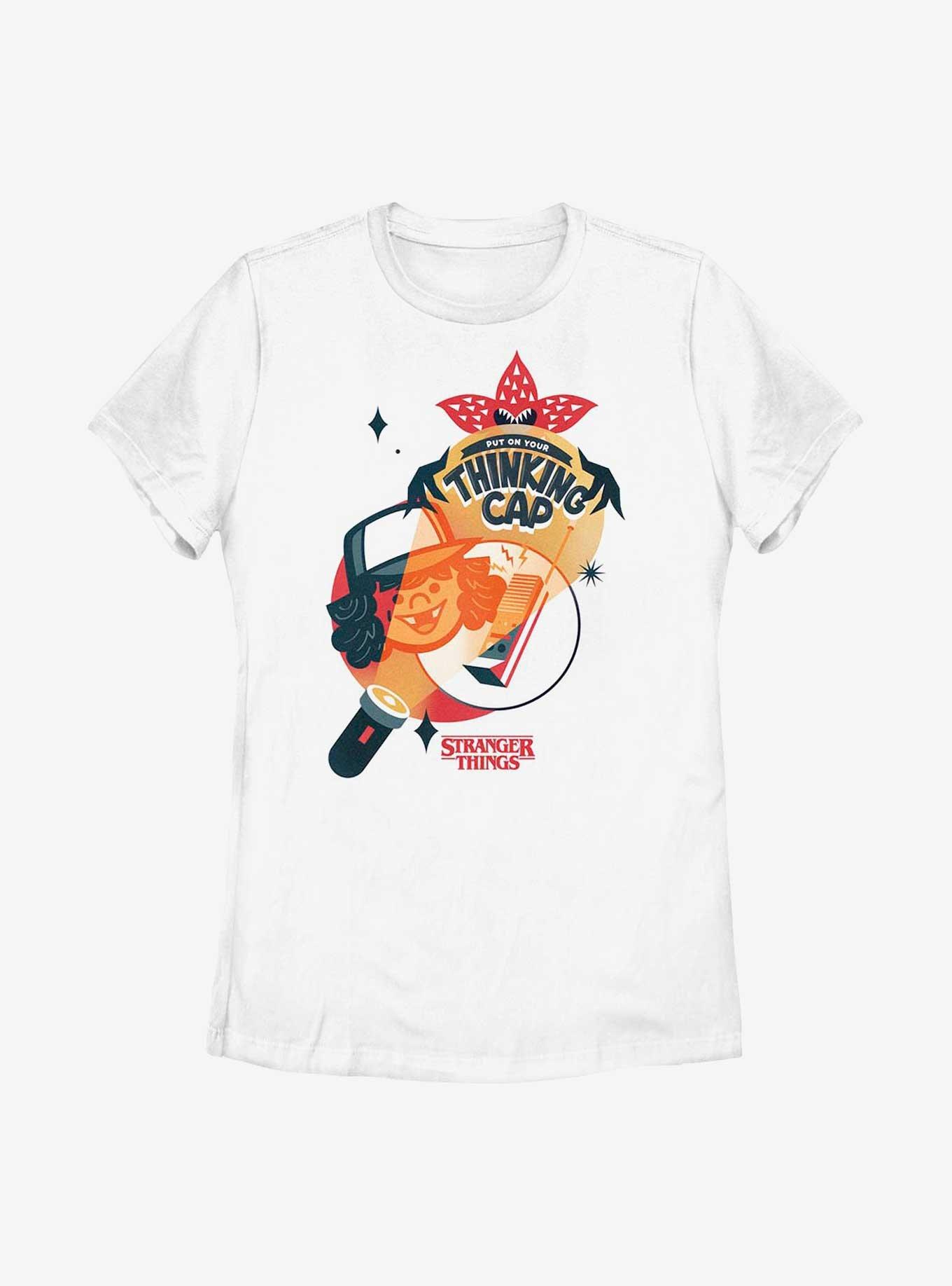 Stranger Things Put On Your Thinking Cap Womens T-Shirt, WHITE, hi-res