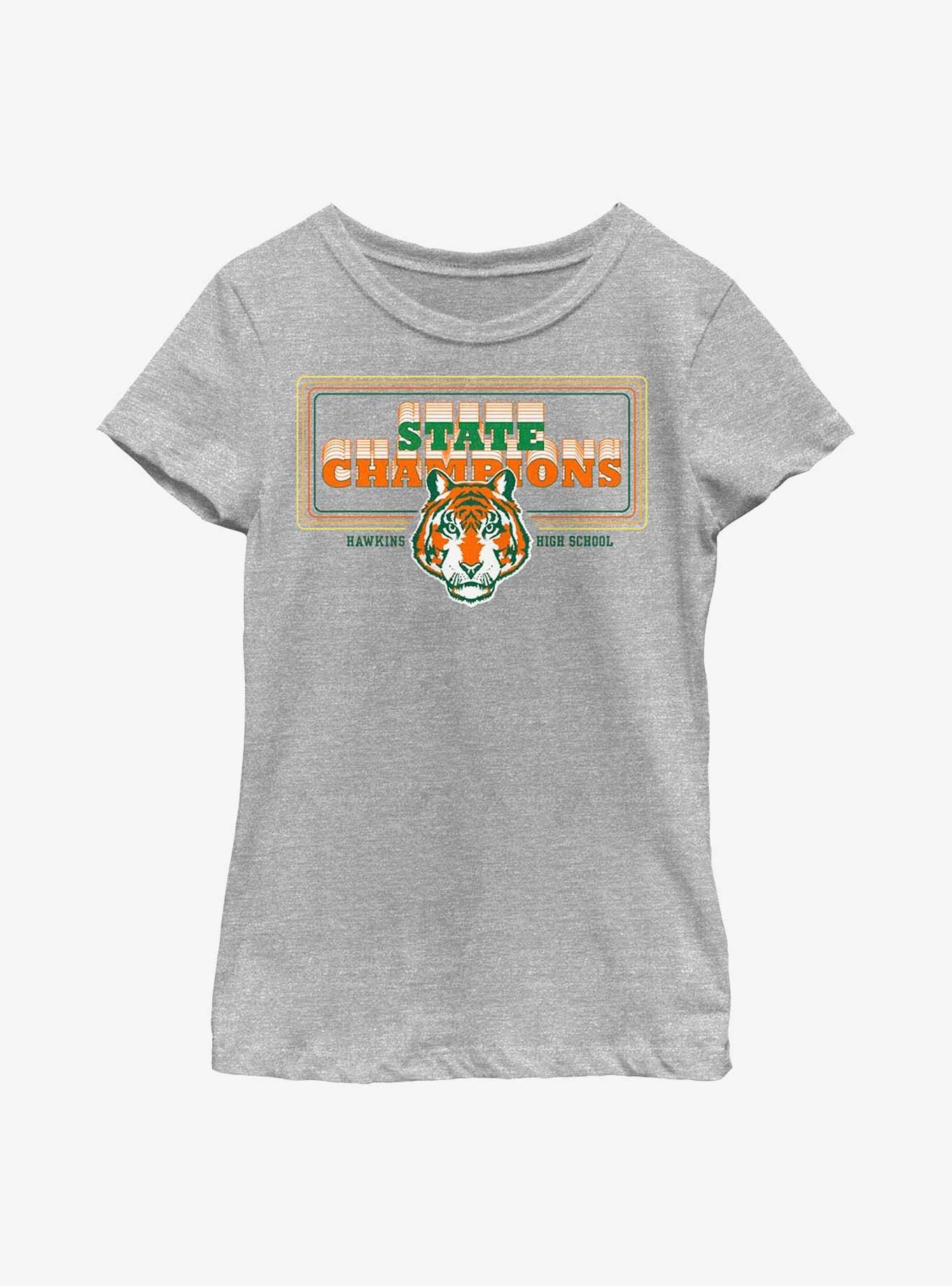 Stranger Things Hawkins State Champion Youth Girls T-Shirt, ATH HTR, hi-res