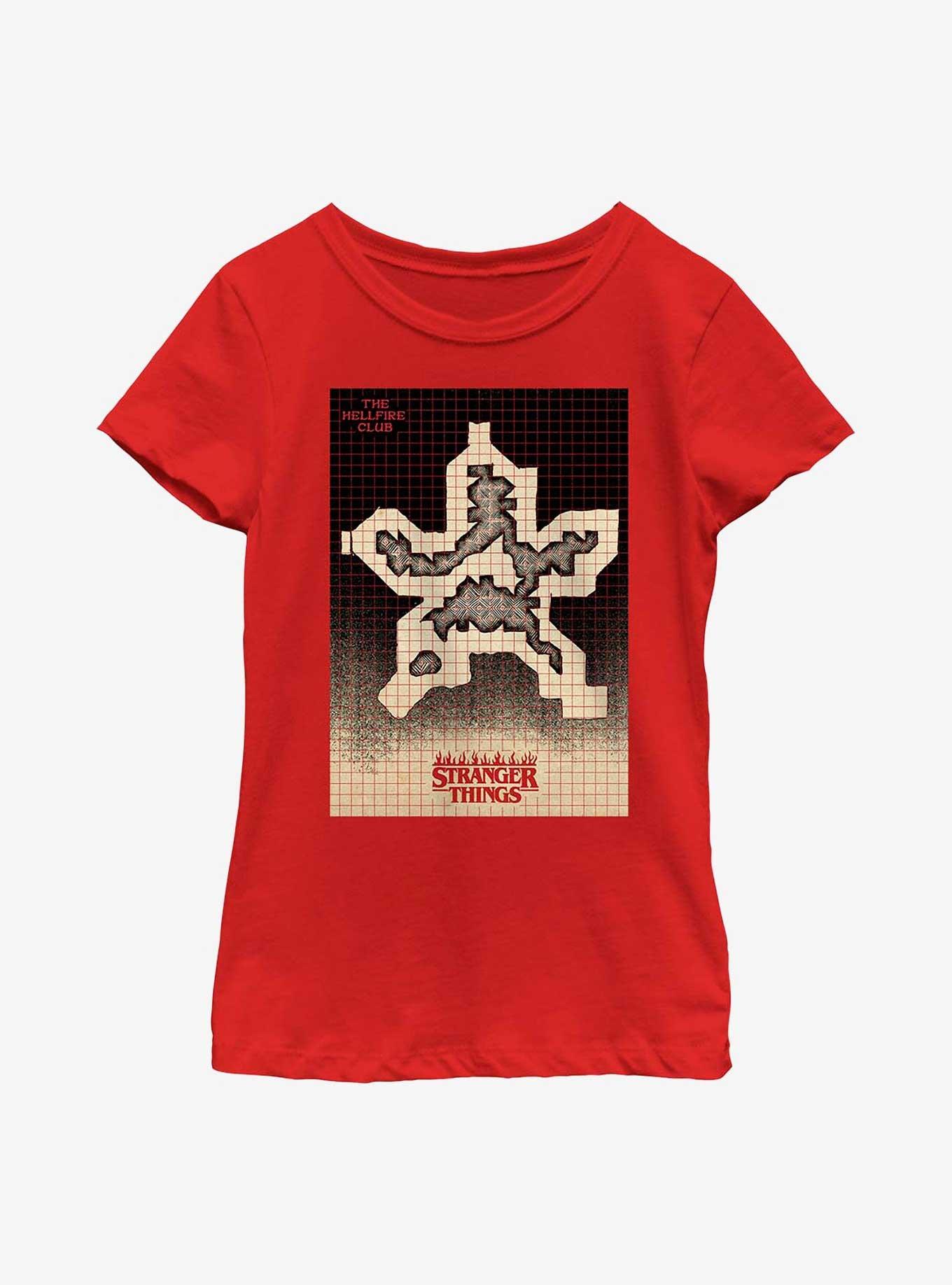 Stranger Things Hellfire Club Grid Youth Girls T-Shirt, RED, hi-res