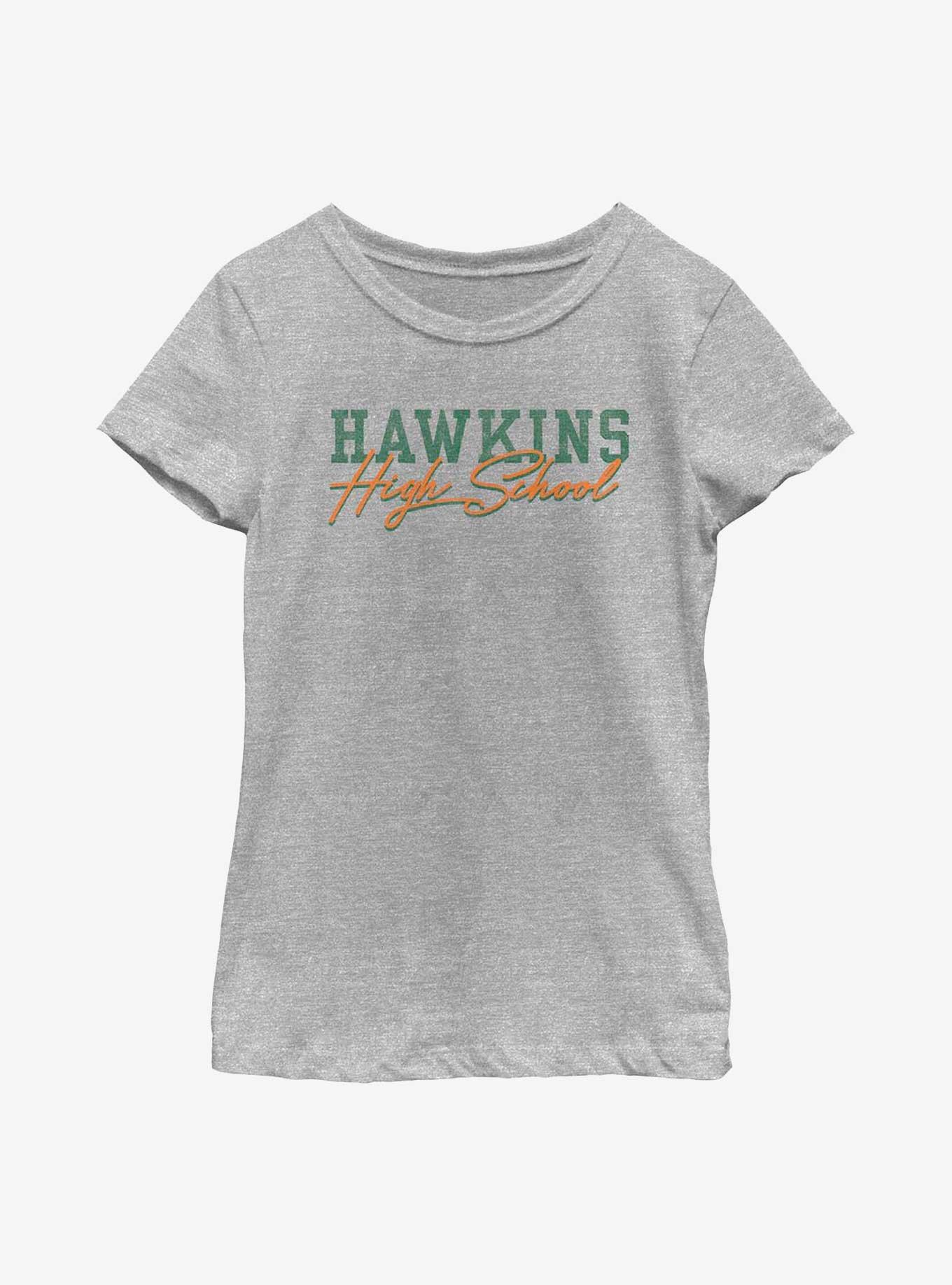 Stranger Things Hawkins High School Text Youth Girls T-Shirt, ATH HTR, hi-res