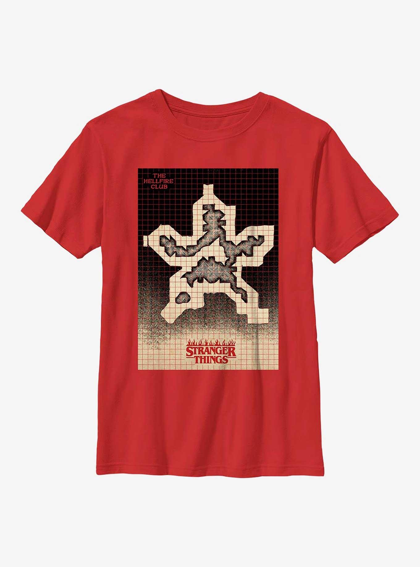 Stranger Things Hellfire Club Grid Youth T-Shirt, RED, hi-res