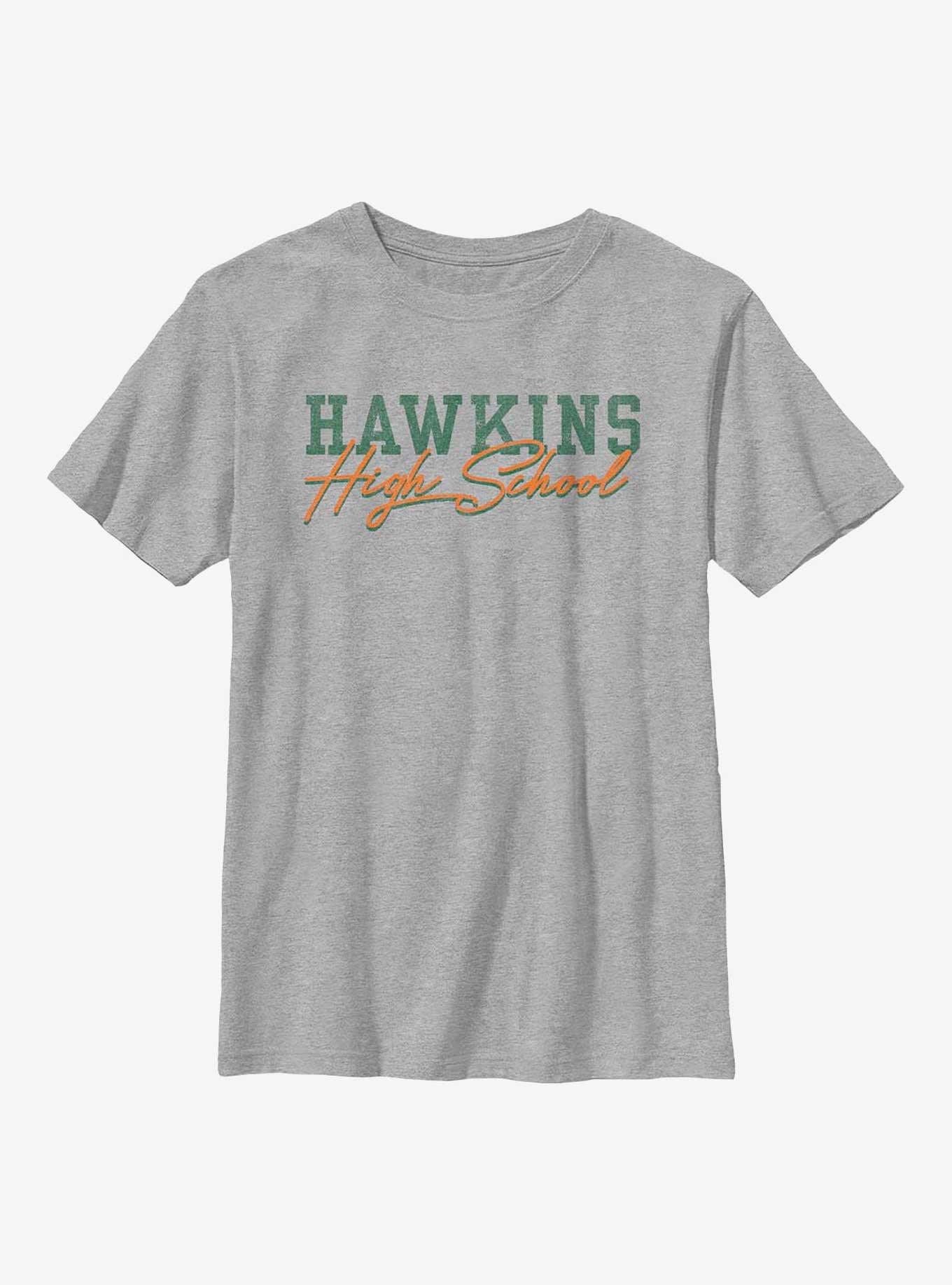 Stranger Things Hawkins High School Text Youth T-Shirt, ATH HTR, hi-res