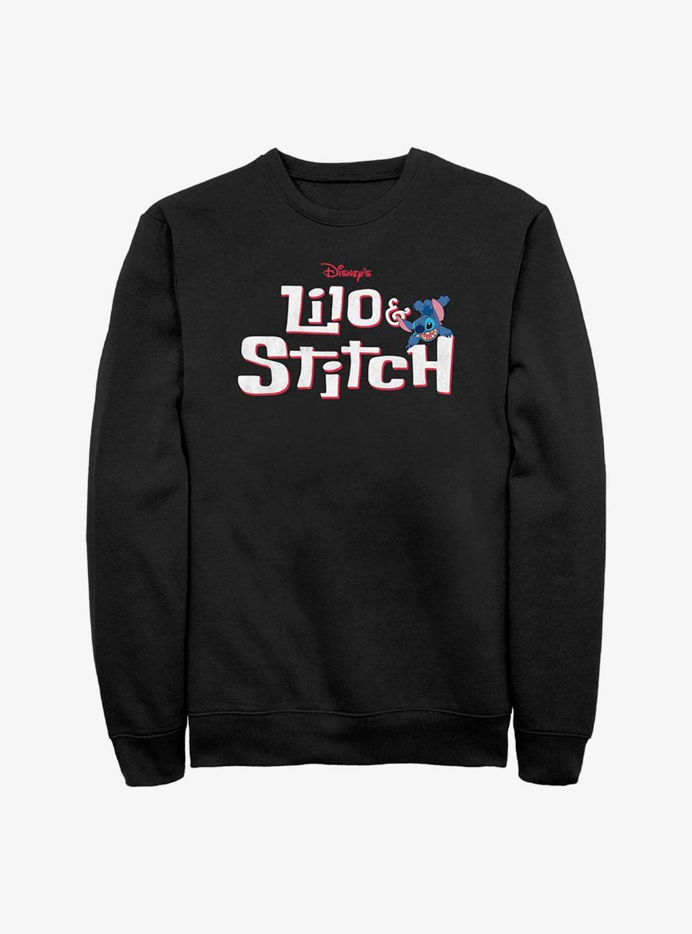 Disney Lilo & Stitch Logo With Stitch Sweatshirt, BLACK, hi-res