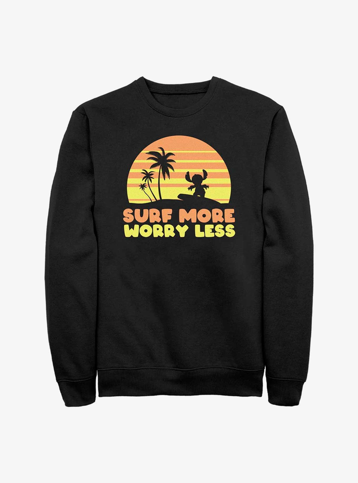 Disney Lilo & Stitch Surf More Worry Less Sweatshirt, BLACK, hi-res