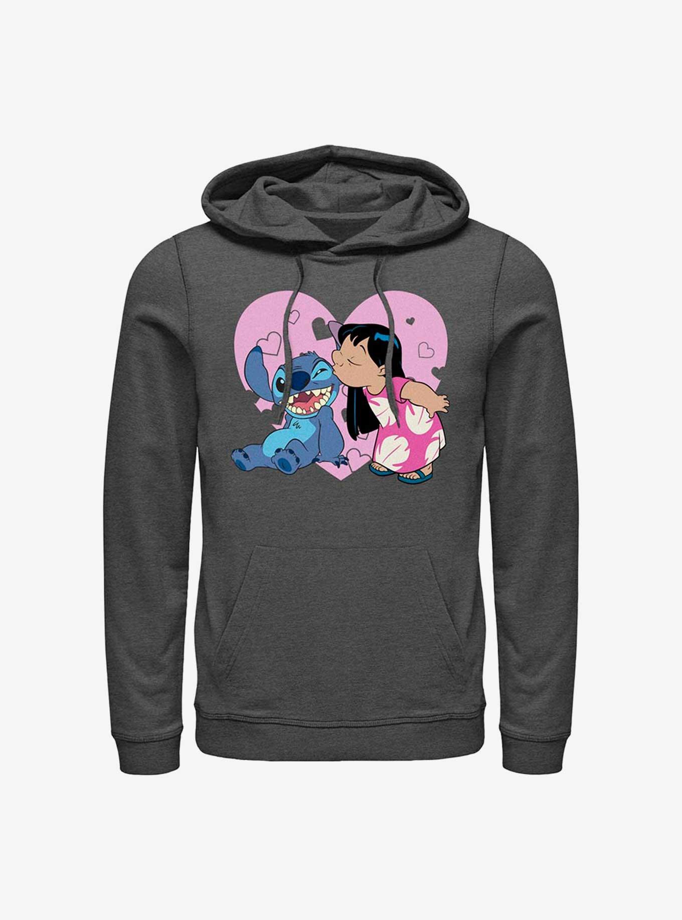 Disney Lilo & Stitch Kisses Hoodie, CHAR HTR, hi-res