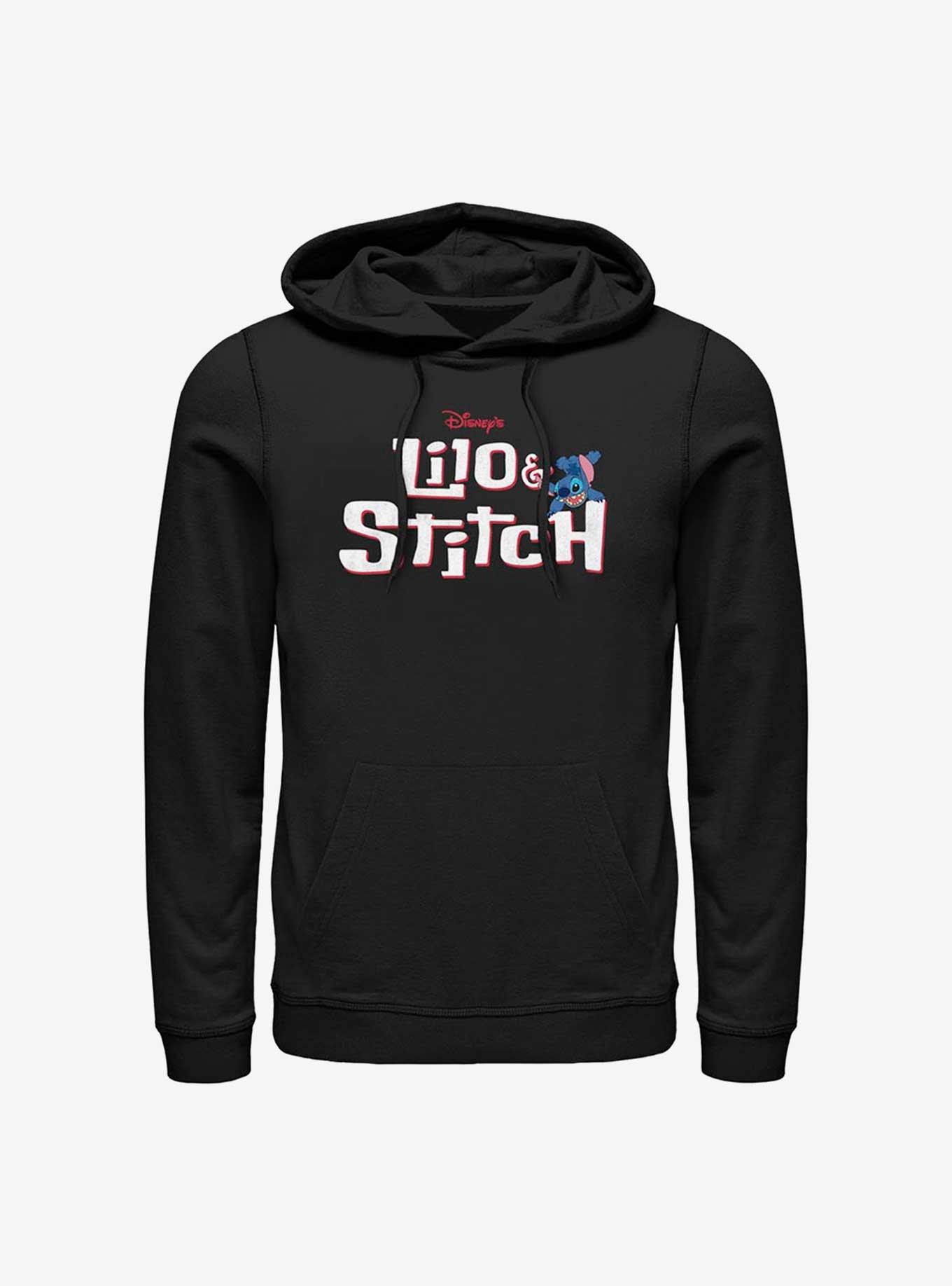 Disney Lilo & Stitch Logo With Stitch Hoodie, BLACK, hi-res