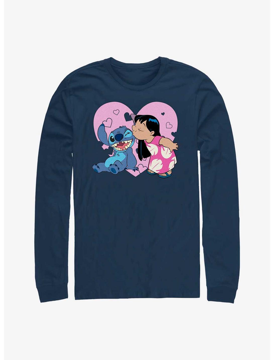 Disney Lilo & Stitch Kisses Long Sleeve T-Shirt, NAVY, hi-res