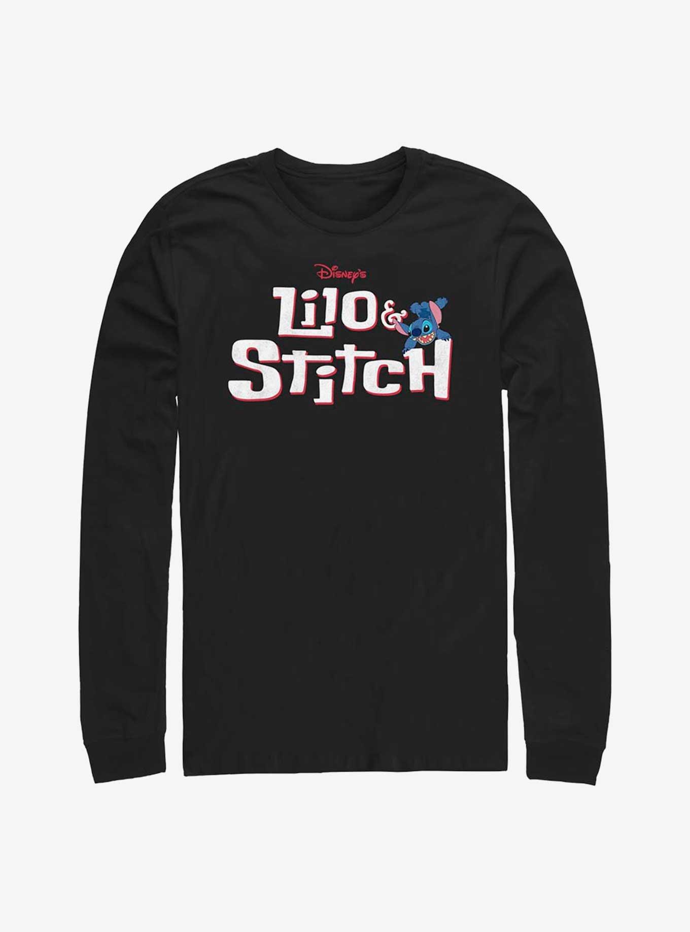 Disney Lilo & Stitch Logo With Stitch Long Sleeve T-Shirt, BLACK, hi-res