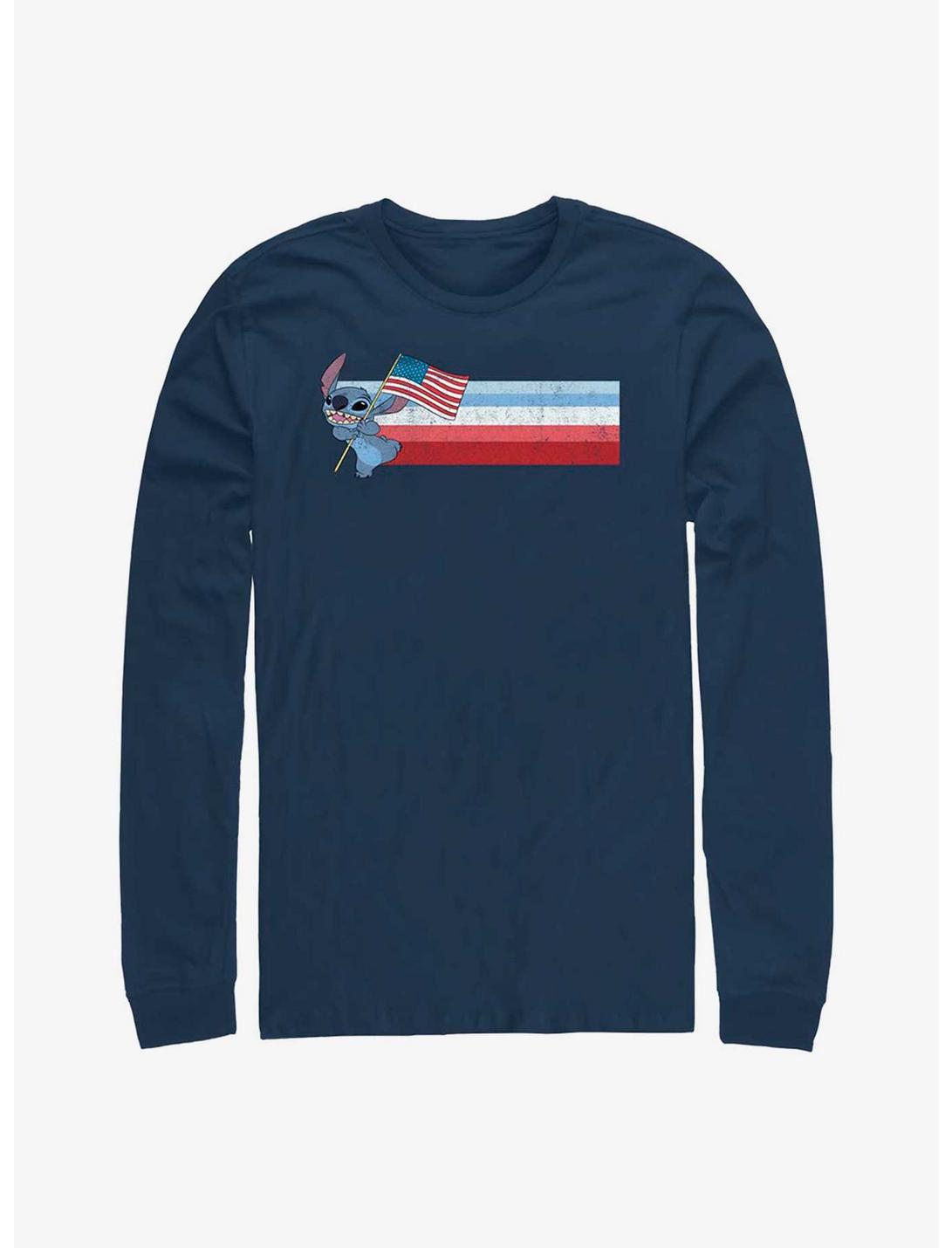 Disney Lilo & Stitch Patriotic Stitch Long Sleeve T-Shirt, NAVY, hi-res