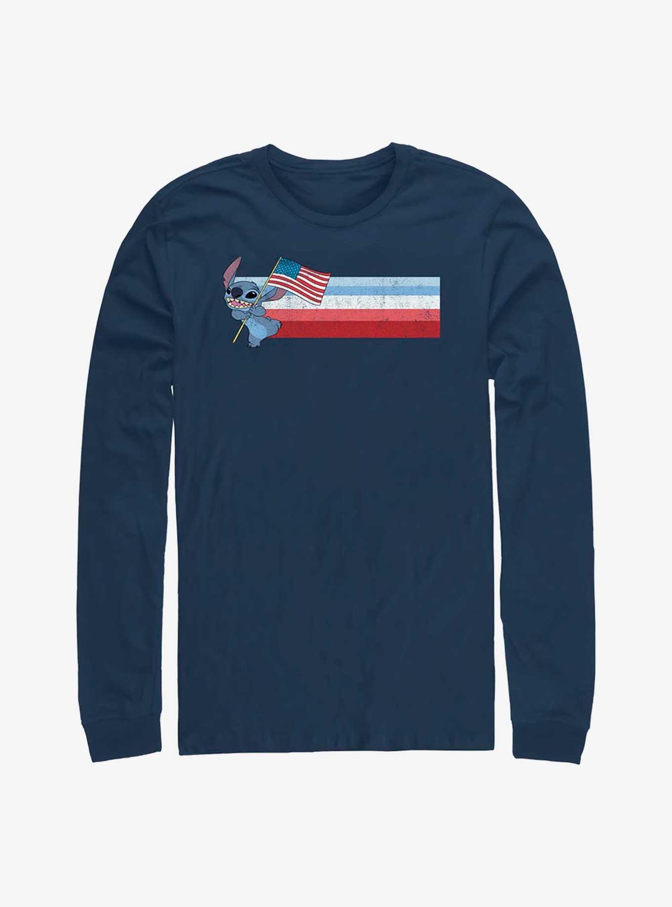 Disney Lilo & Stitch Patriotic Stitch Long Sleeve T-Shirt, NAVY, hi-res