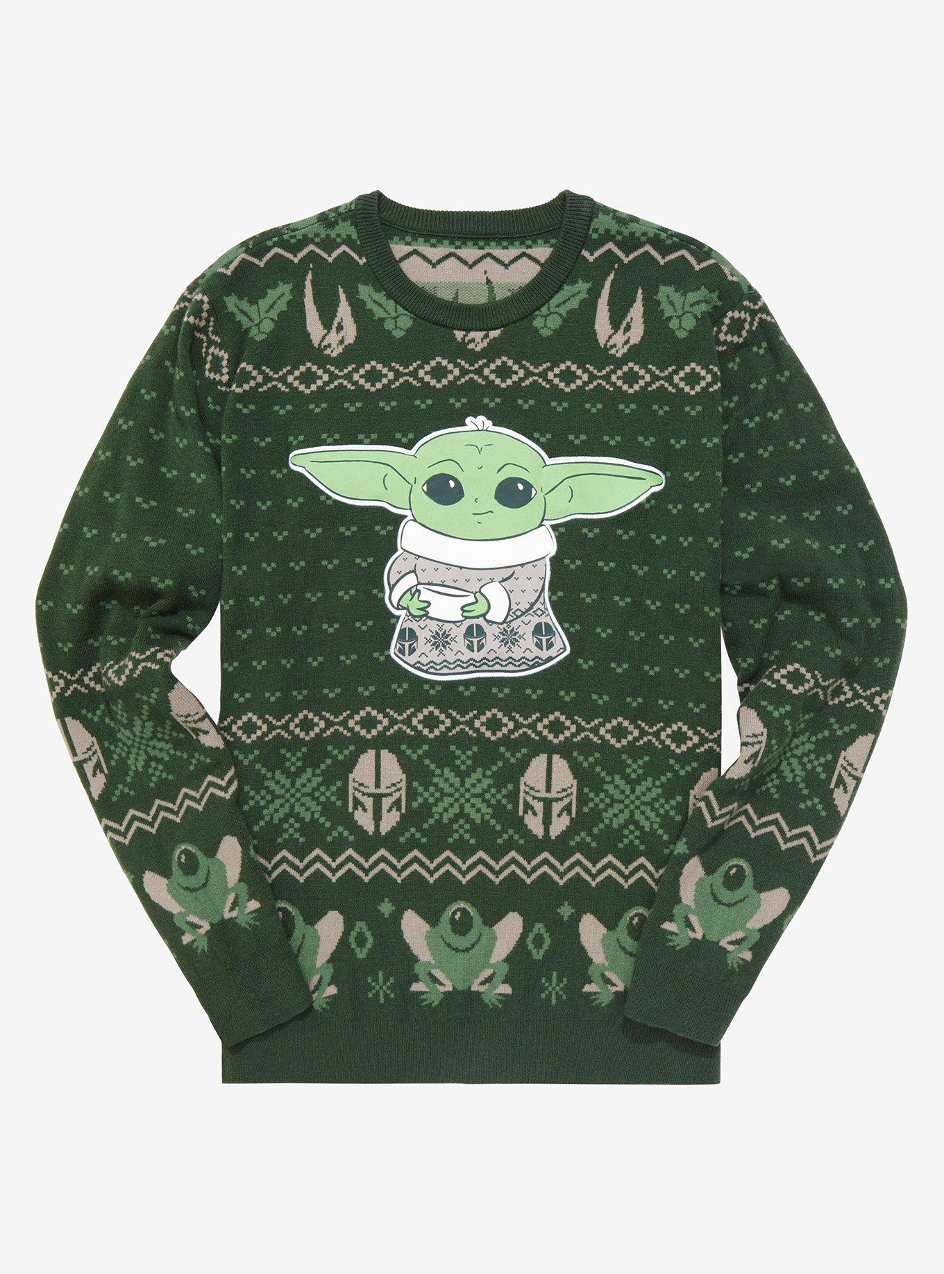 Star Wars The Mandalorian Grogu Holiday Sweater - BoxLunch Exclusive , DARK GREEN, hi-res