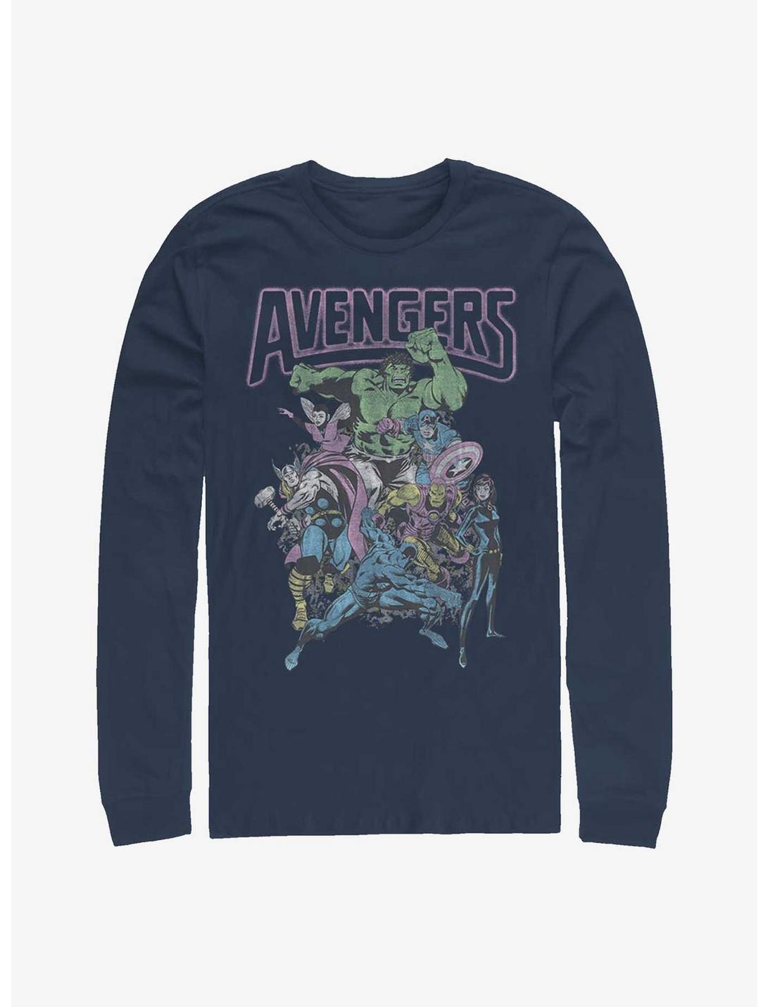 Marvel Avengers Comic Retro Group Long Sleeve T-Shirt, NAVY, hi-res