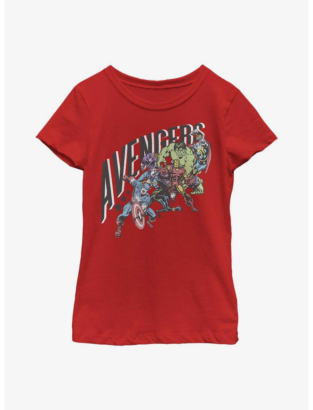 Marvel Avengers Pastel Group Youth Girls T-Shirt, RED, hi-res