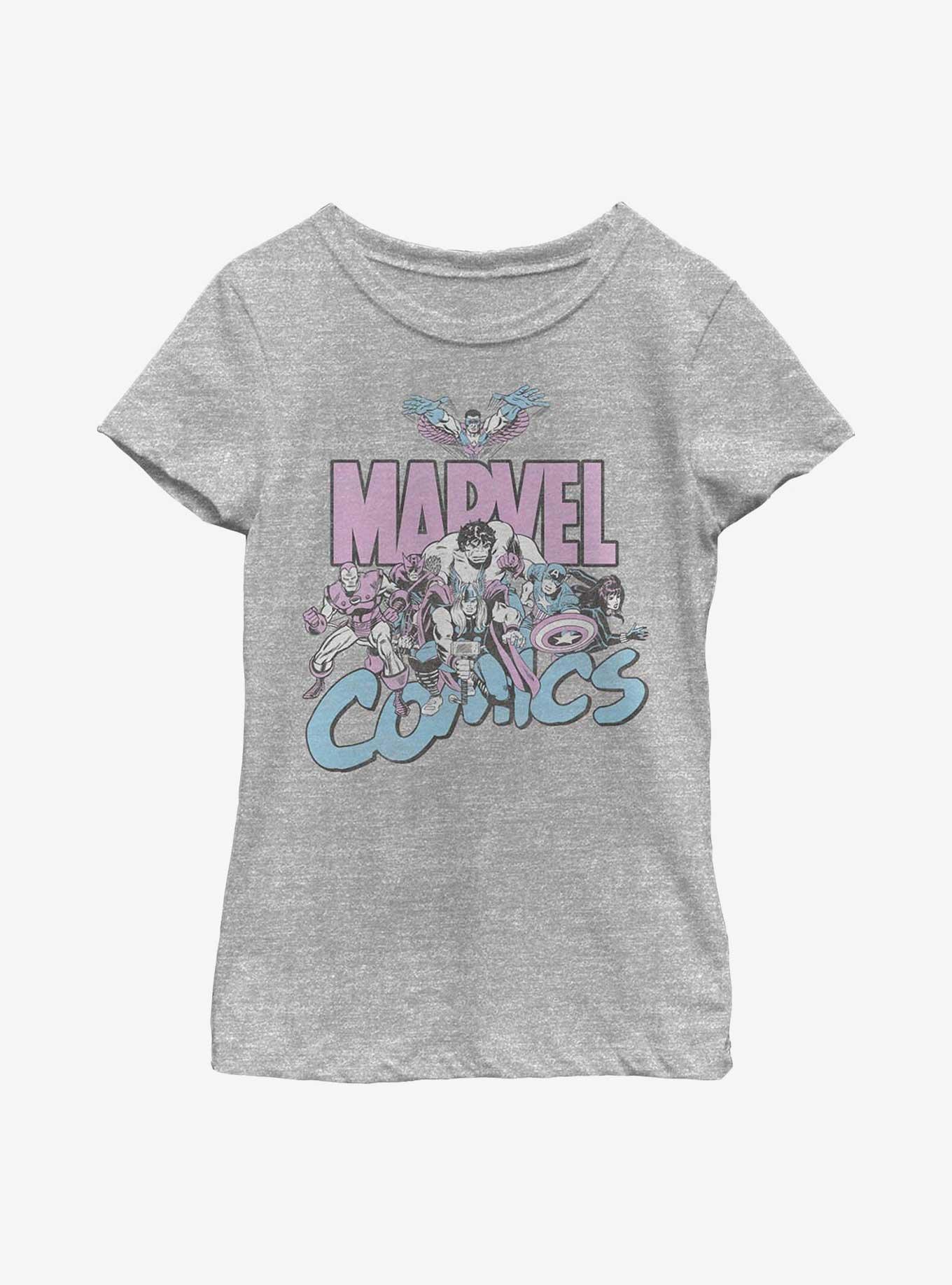 Marvel Avengers Pastel Group Attack Youth Girls T-Shirt, ATH HTR, hi-res