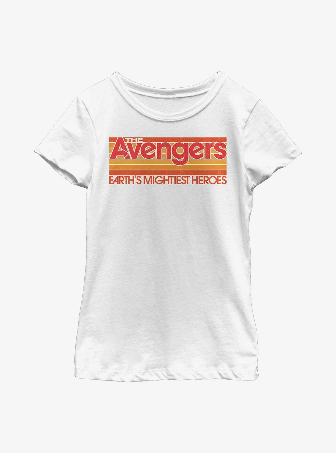 Marvel Avengers Retro Line Title Youth Girls T-Shirt, WHITE, hi-res
