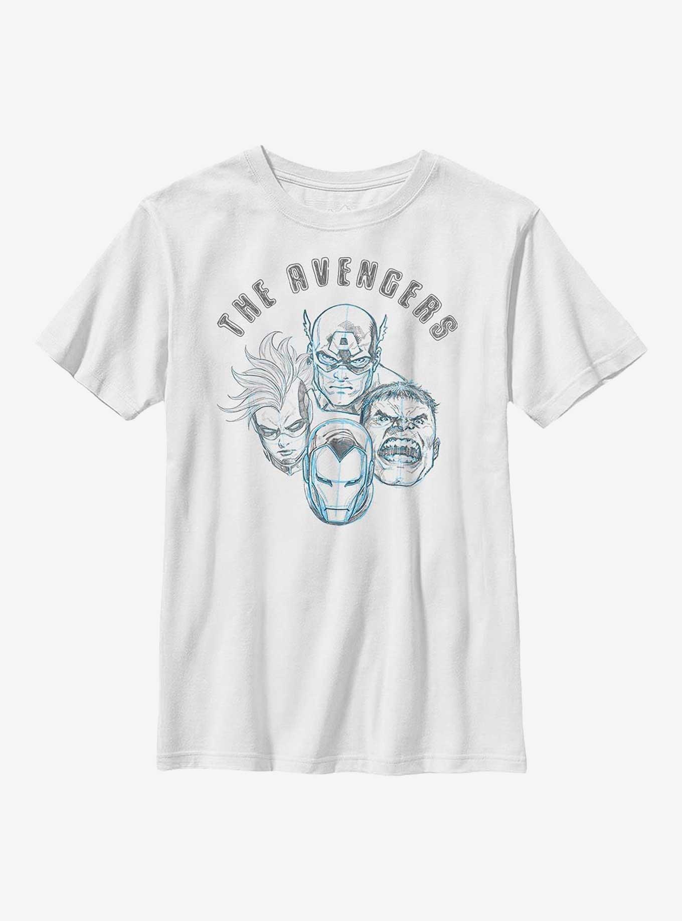 Marvel Avengers Sketch Youth T-Shirt, WHITE, hi-res