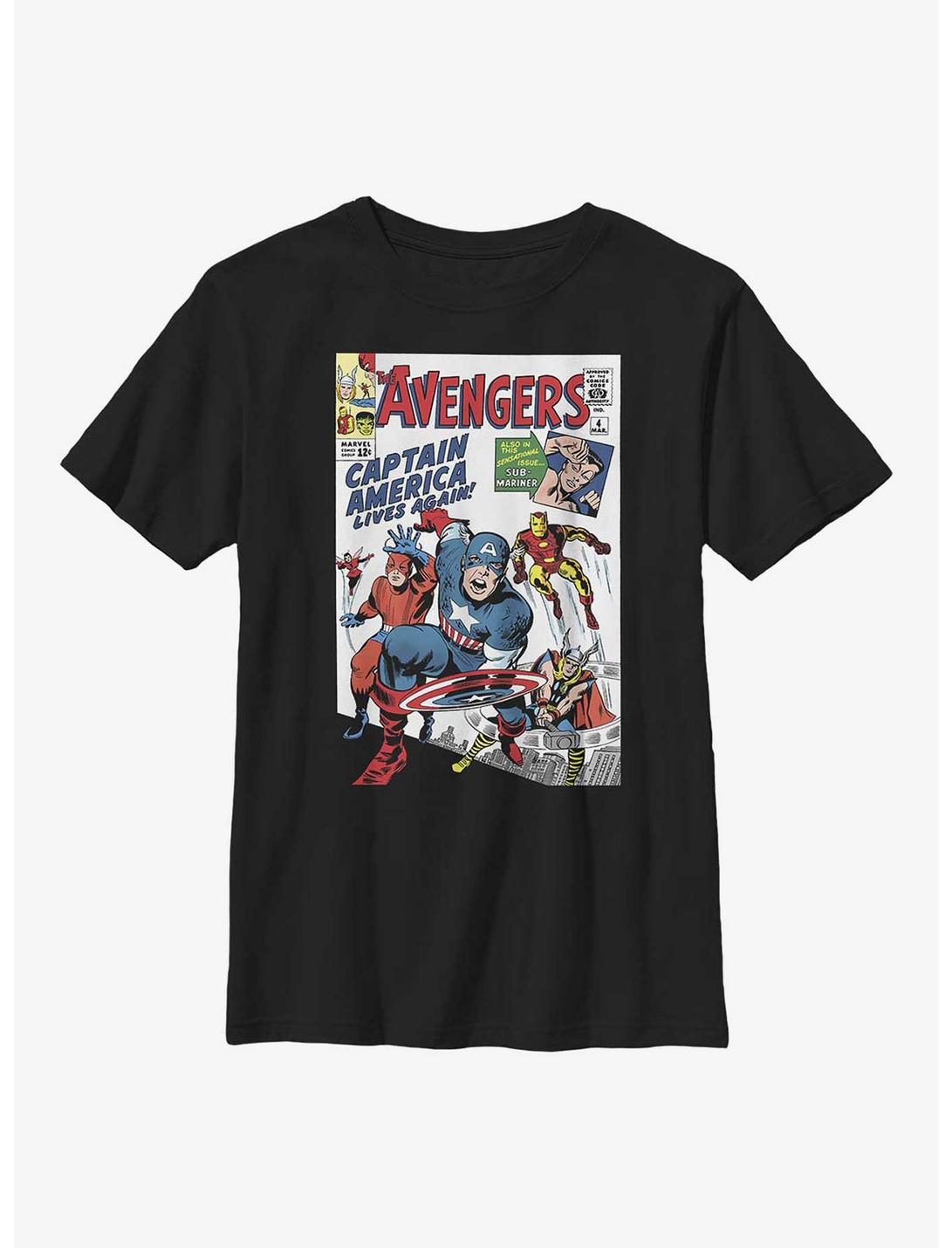 Marvel Avengers Comic Captain America Lives Again Youth T-Shirt, BLACK, hi-res