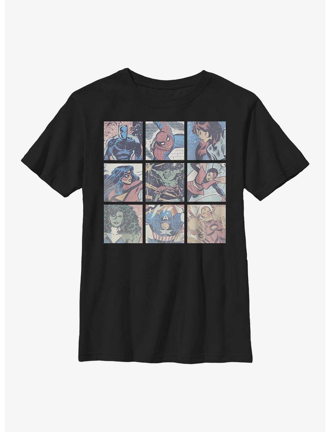 Marvel Avengers Square Comic Panels Youth T-Shirt, BLACK, hi-res