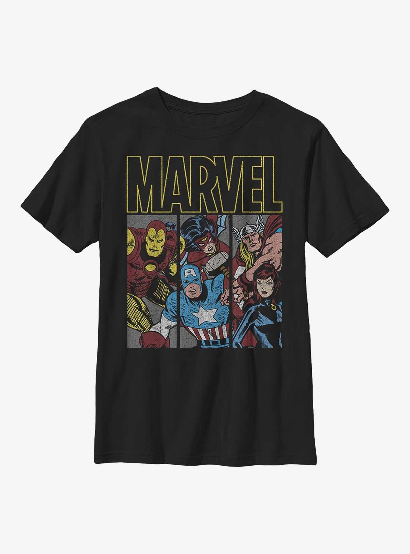 Marvel Avengers Tri Panel Heroes Youth T-Shirt, BLACK, hi-res