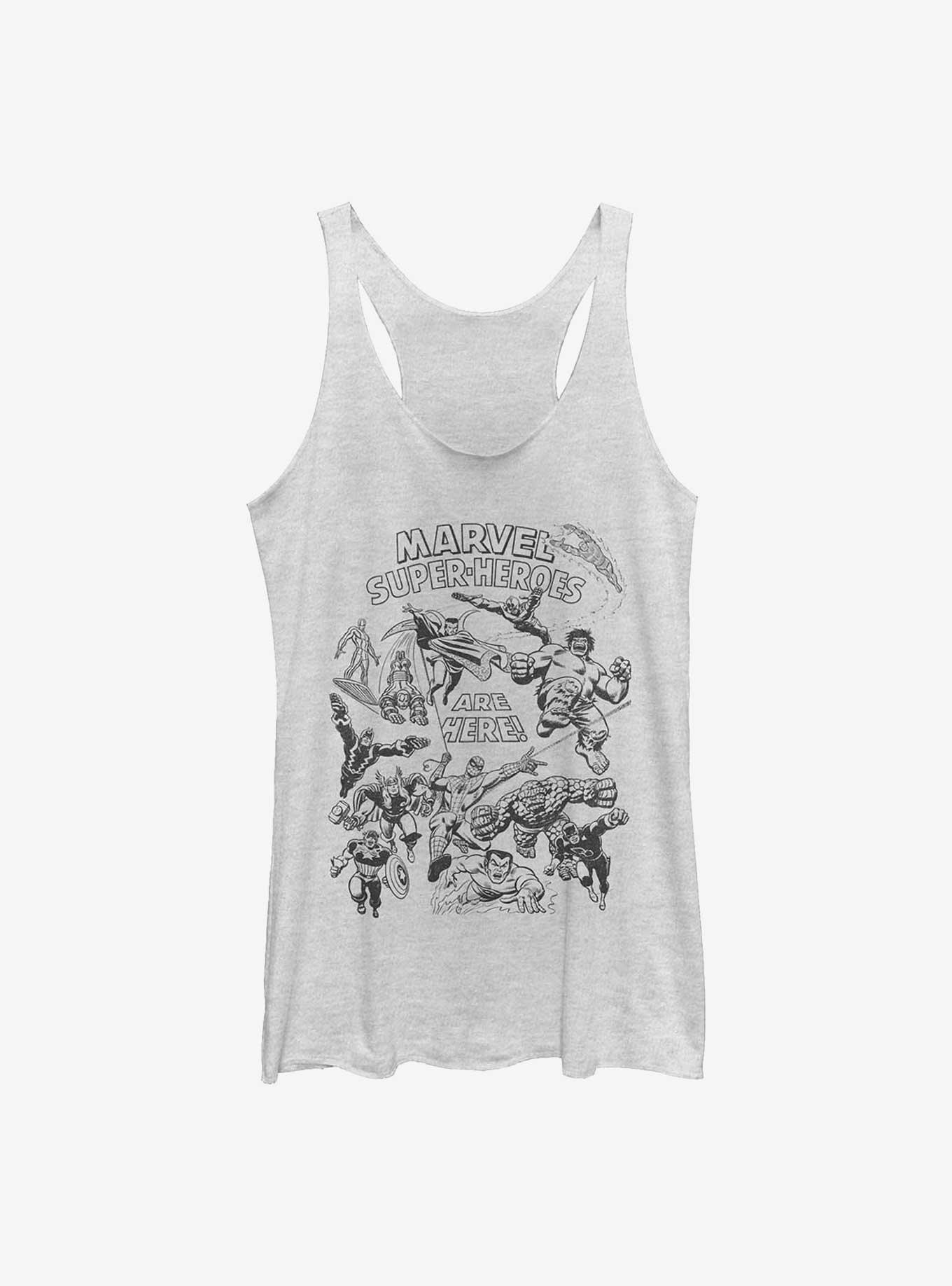 Marvel Super Heroes Are Here! Womens Tank Top, WHITE HTR, hi-res