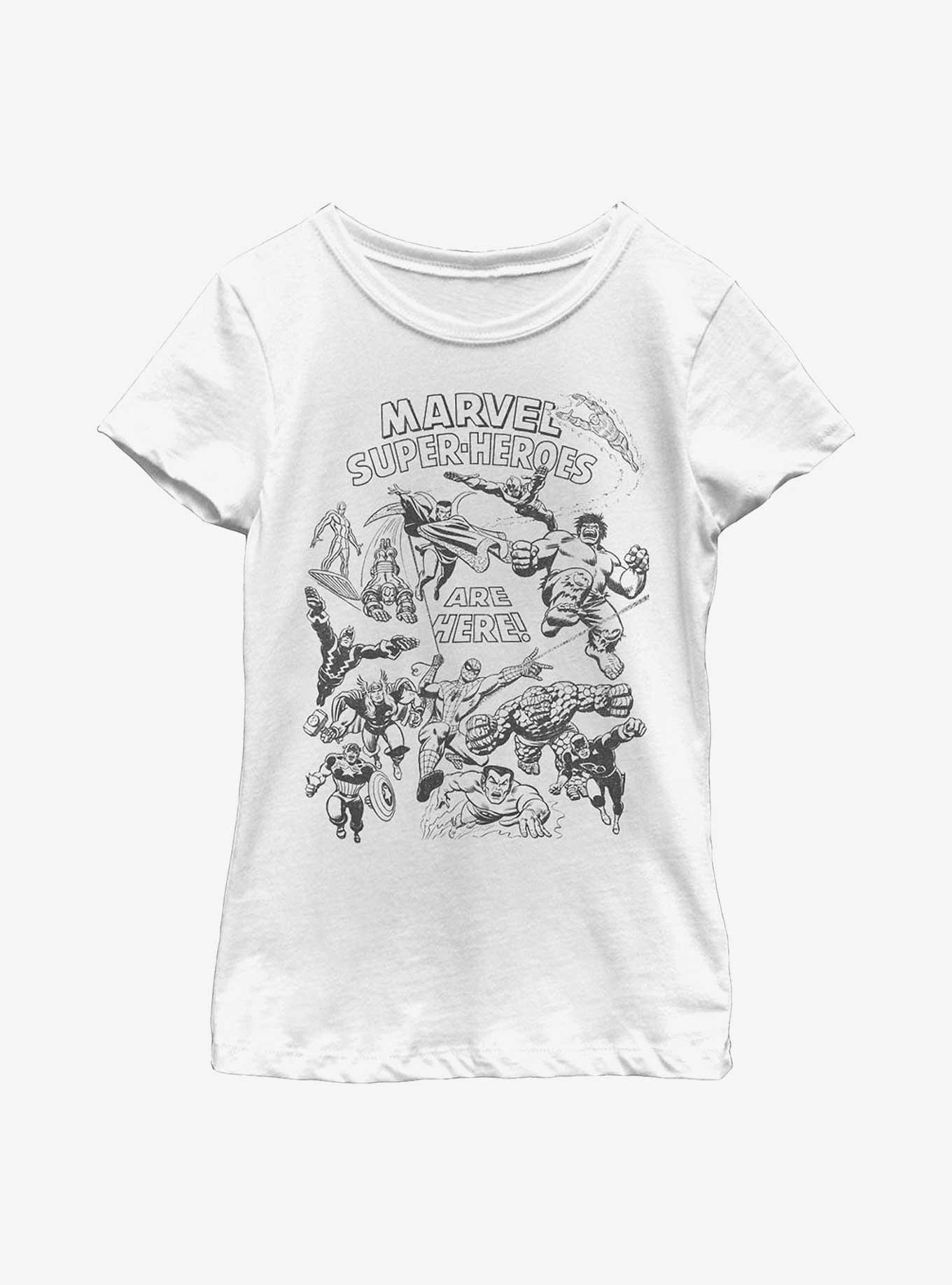 Marvel Super Heroes Are Here! Youth Girls T-Shirt, WHITE, hi-res