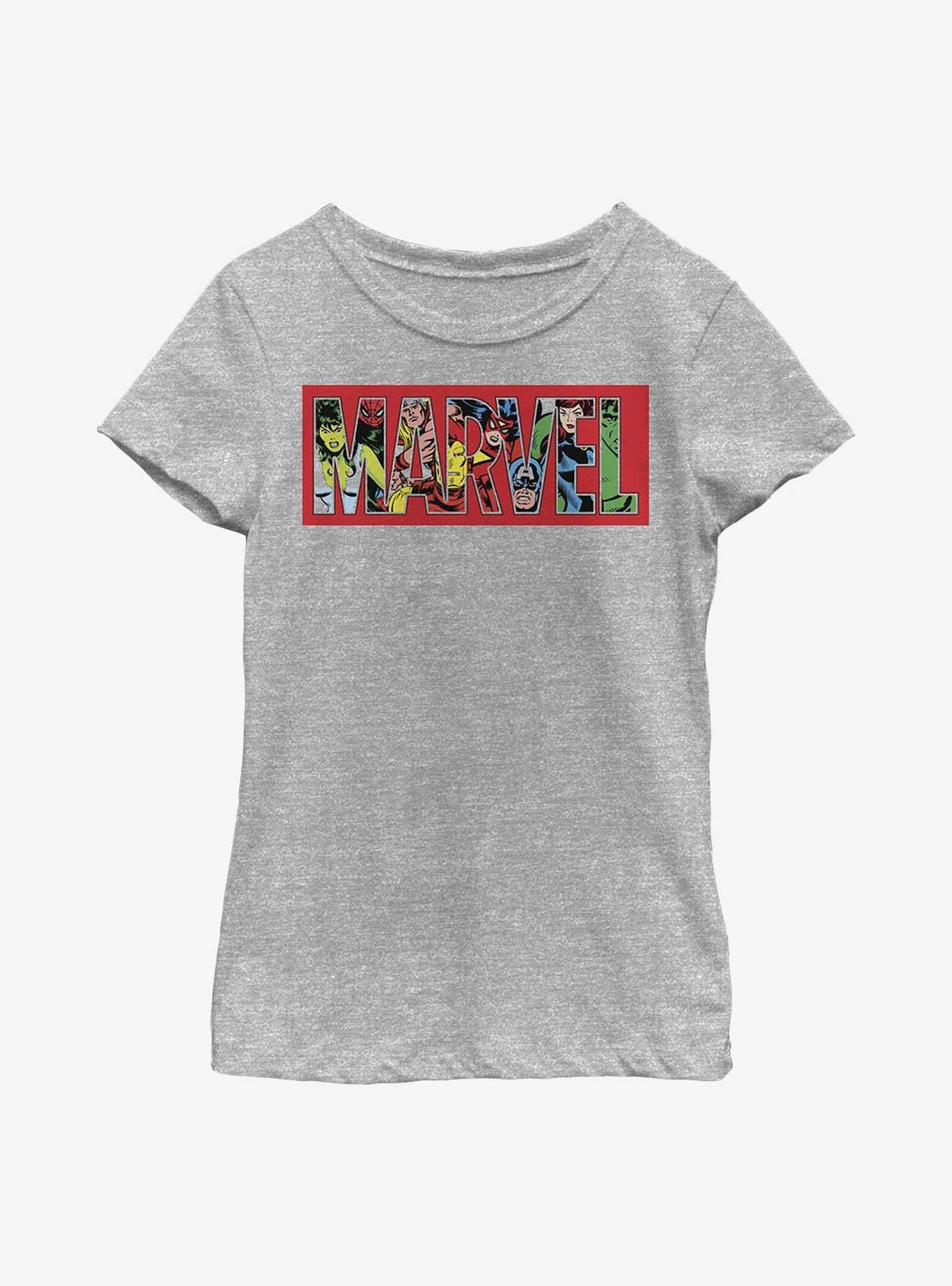 Marvel Logo Character Fill Youth Girls T-Shirt, ATH HTR, hi-res