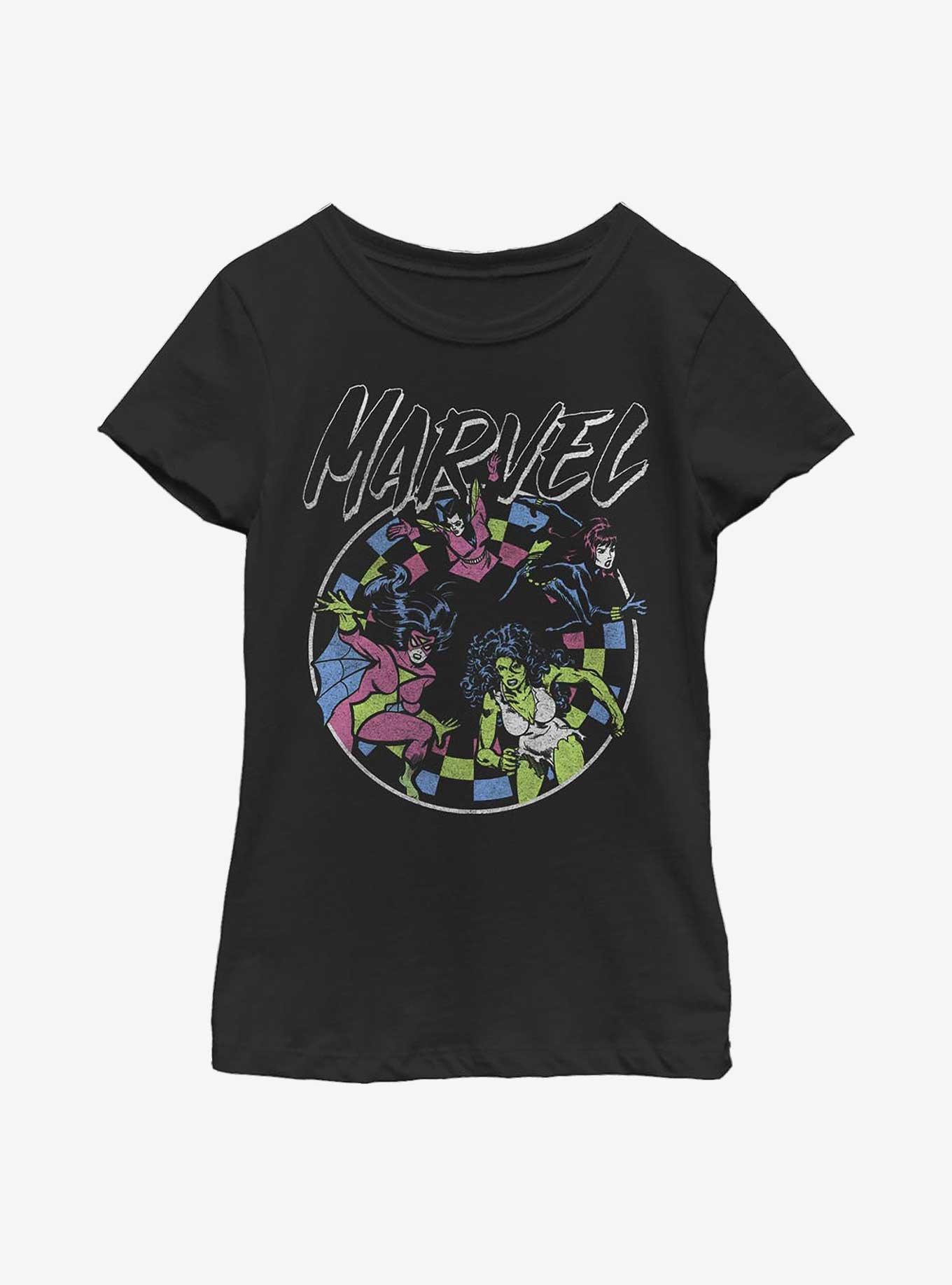 Marvel Retro Grunge Heroes Youth Girls T-Shirt, BLACK, hi-res