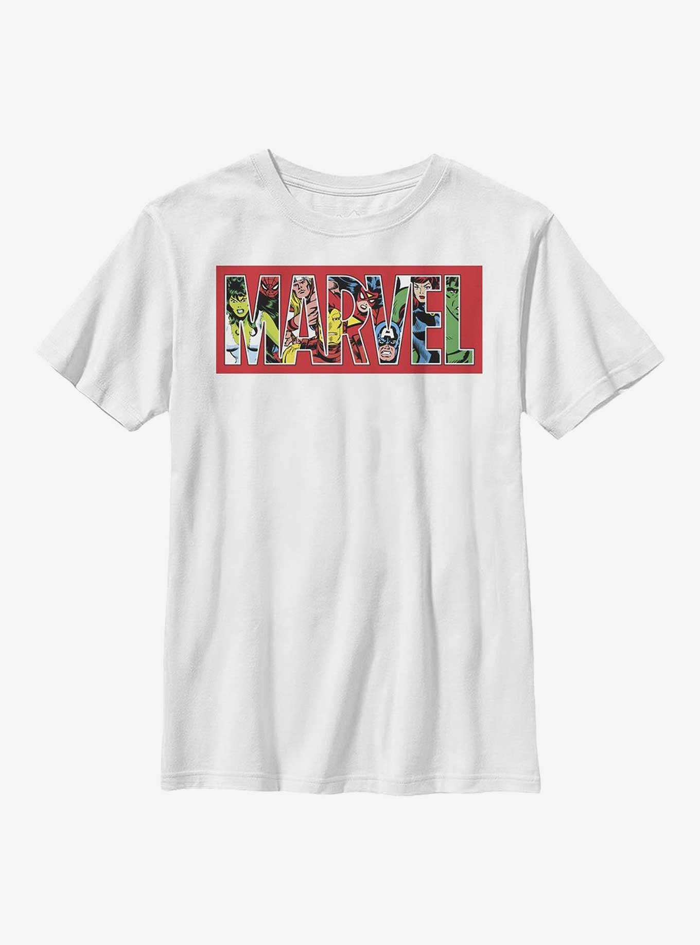 Marvel Logo Character Fill Youth T-Shirt, WHITE, hi-res