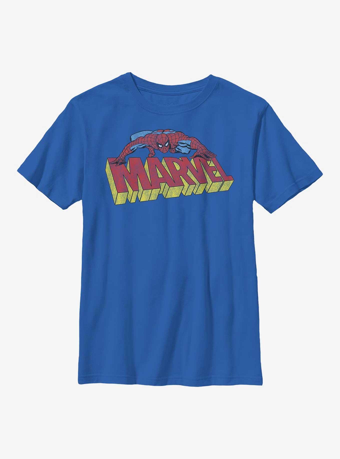 Marvel Spider-Man Logo Crawl Youth T-Shirt, ROYAL, hi-res