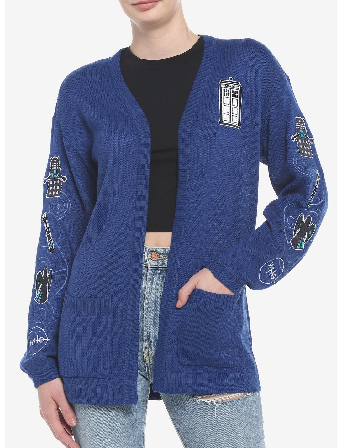 Her Universe Doctor Who Icon Embroidered Open Cardigan, DARK BLUE, hi-res