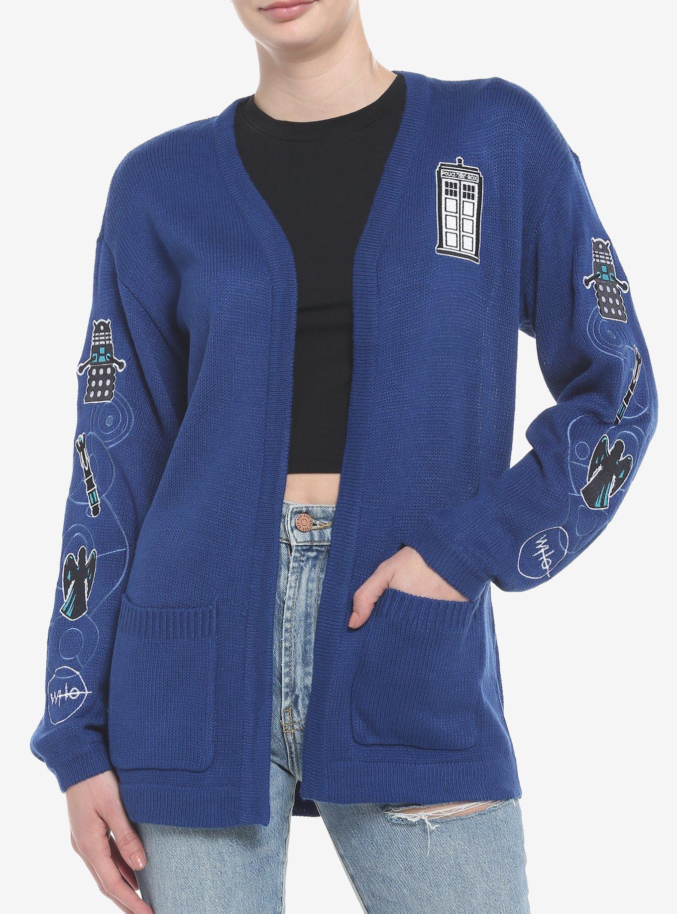 Her Universe Doctor Who Icon Embroidered Open Cardigan, DARK BLUE, hi-res
