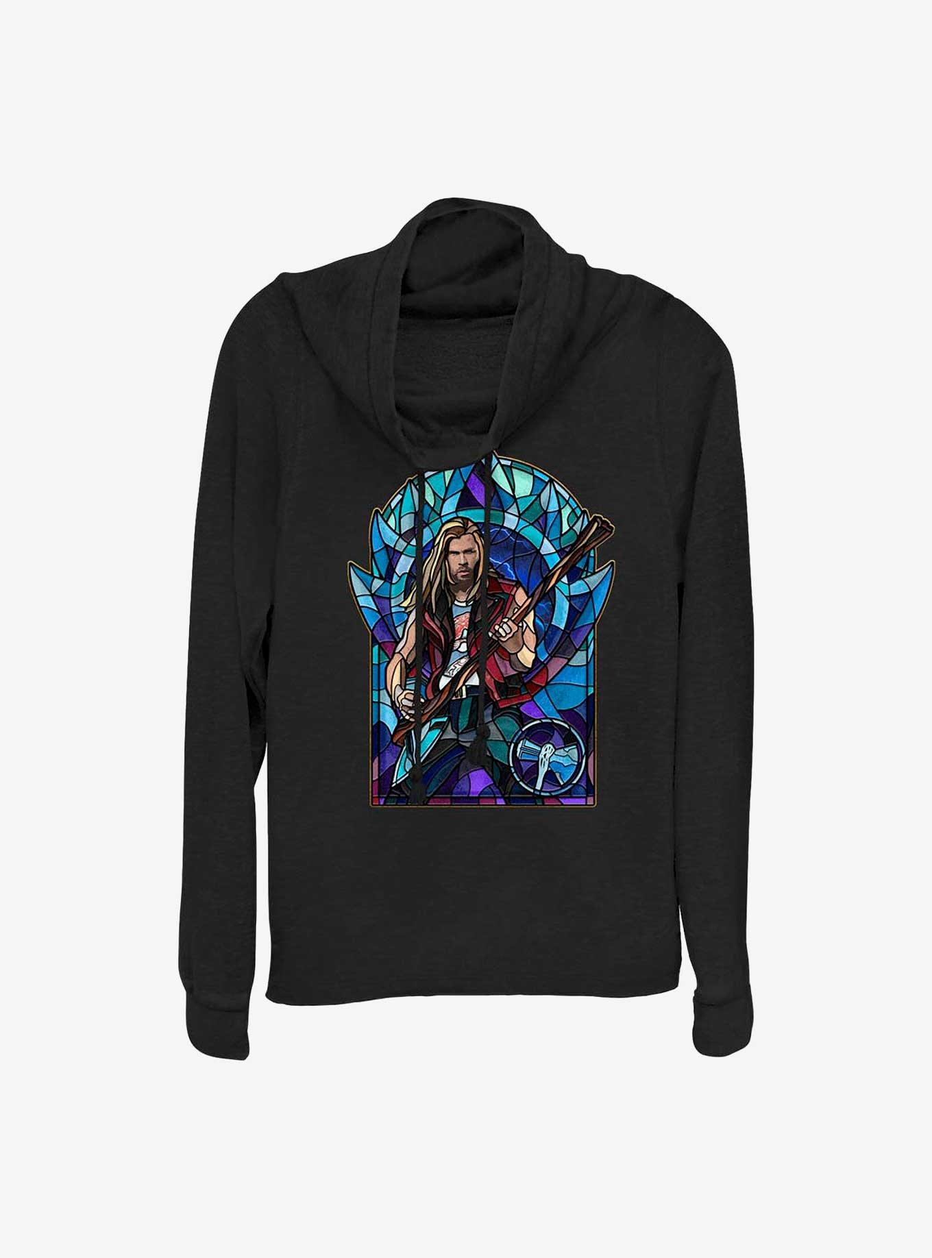 Marvel Thor: Love And Thunder Thor Glass Girl's Cowl Neck Long Sleeve Top, BLACK, hi-res