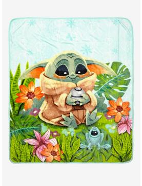 Plus Size Star Wars The Mandalorian Grogu & Frog Floral Throw - BoxLunch Exclusive, , hi-res