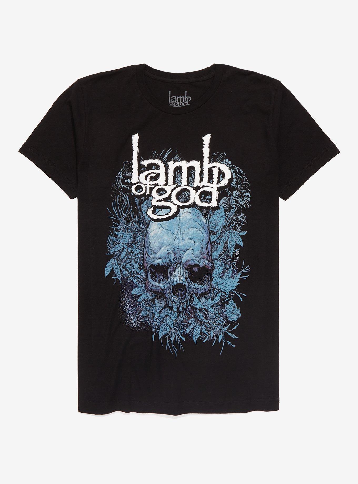 Lamb Of God Skull & Leaves T-Shirt, BLACK, hi-res