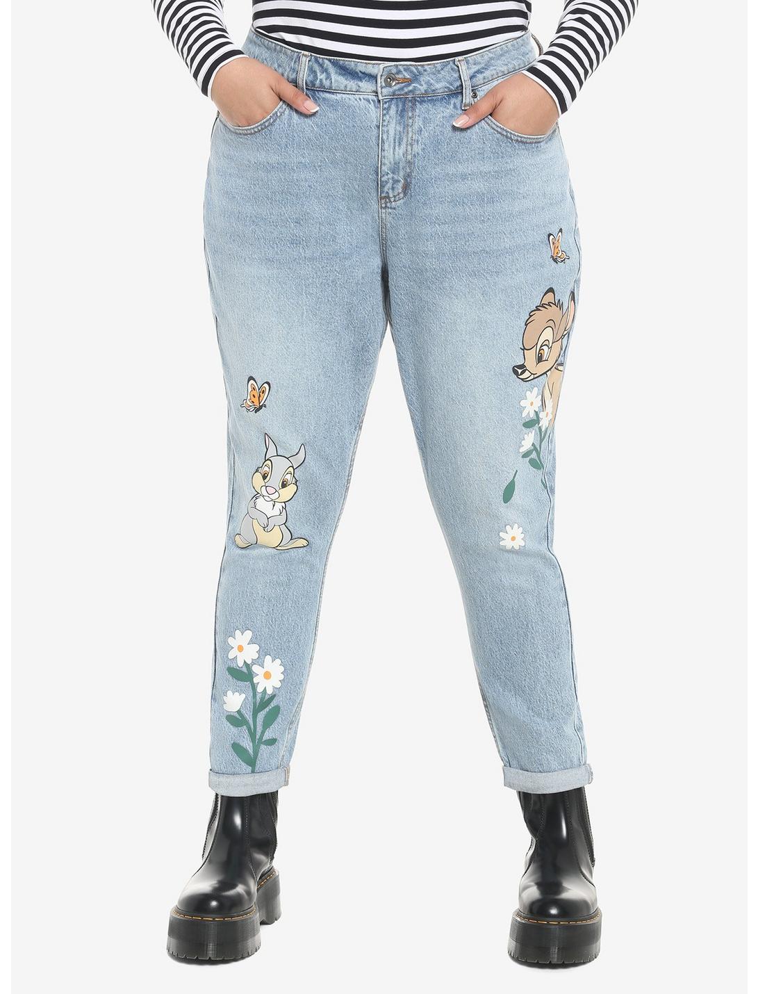 Disney Bambi & Thumper Mom Jeans Plus Size, LIGHT WASH, hi-res