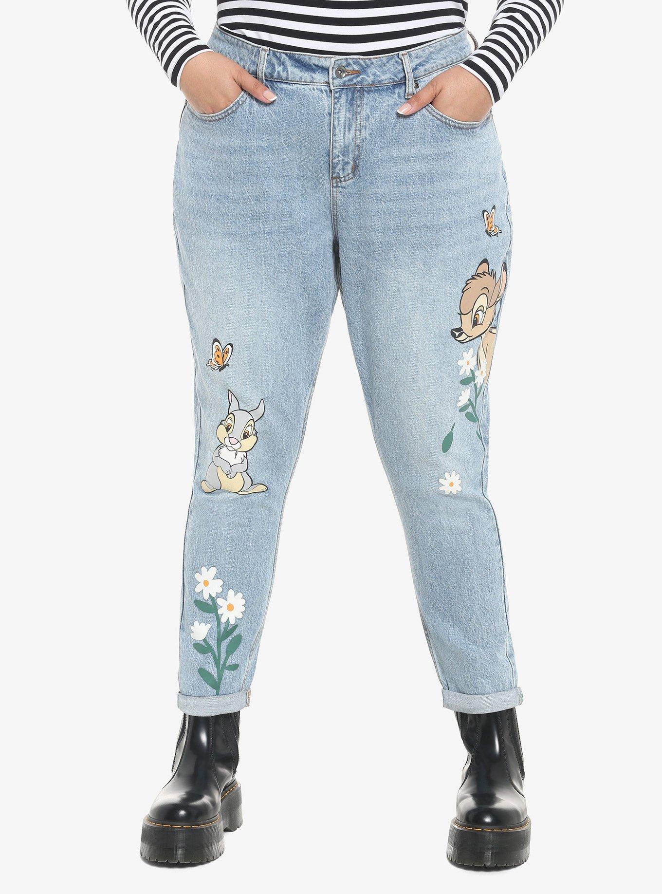 Disney Bambi & Thumper Mom Jeans Plus Size, LIGHT WASH, hi-res