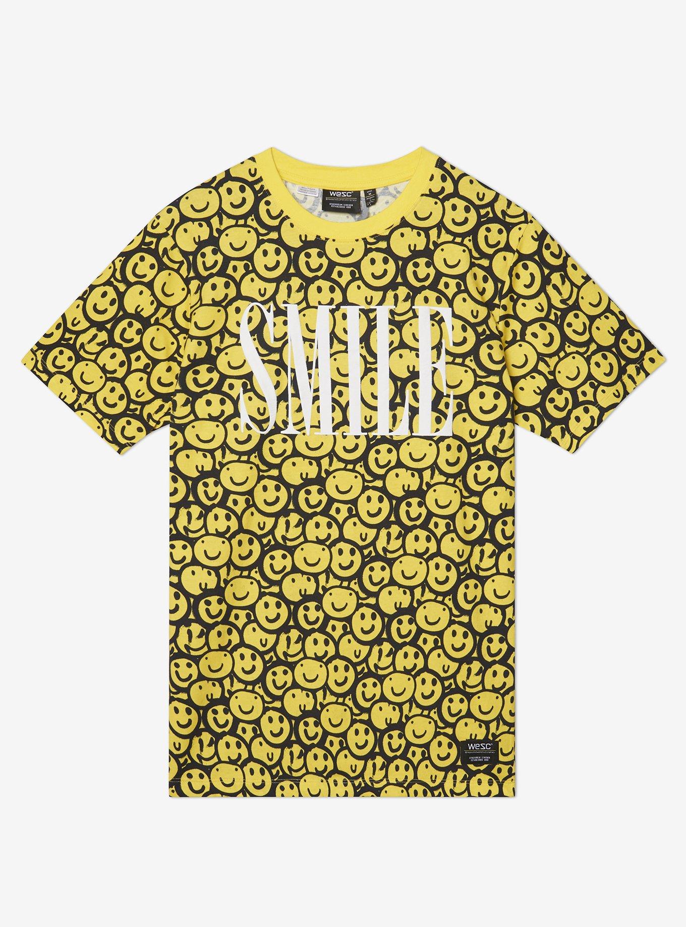 WeSC Max Smile Face All Over Print T-Shirt, BRIGHT YELLOW, hi-res