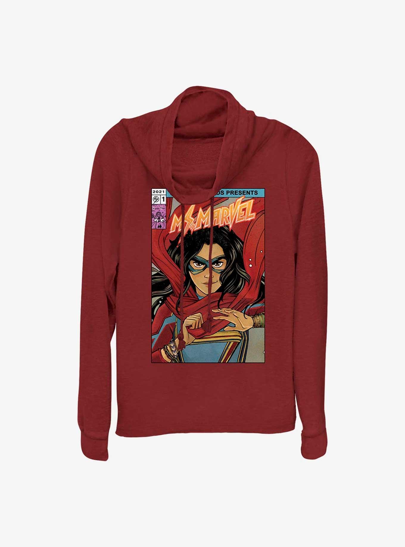 Marvel Ms. Marvel Comic Cover Cowlneck Long-Sleeve Girls Top, SCARLET, hi-res