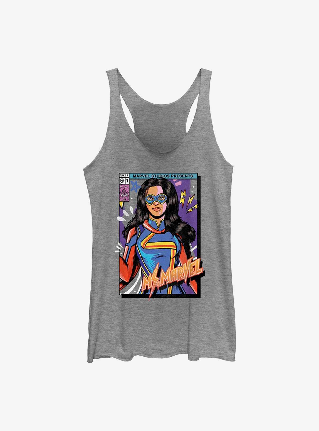 Marvel Ms. Marvel Cover GIrls Raw Edge Tank, GRAY HTR, hi-res