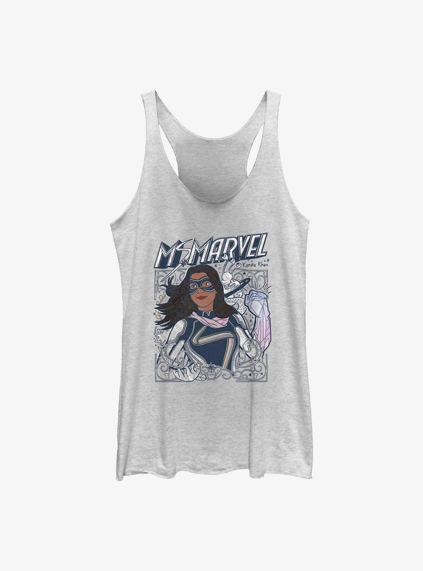 Marvel Ms. Marvel Doodle Kamala GIrls Raw Edge Tank, WHITE HTR, hi-res