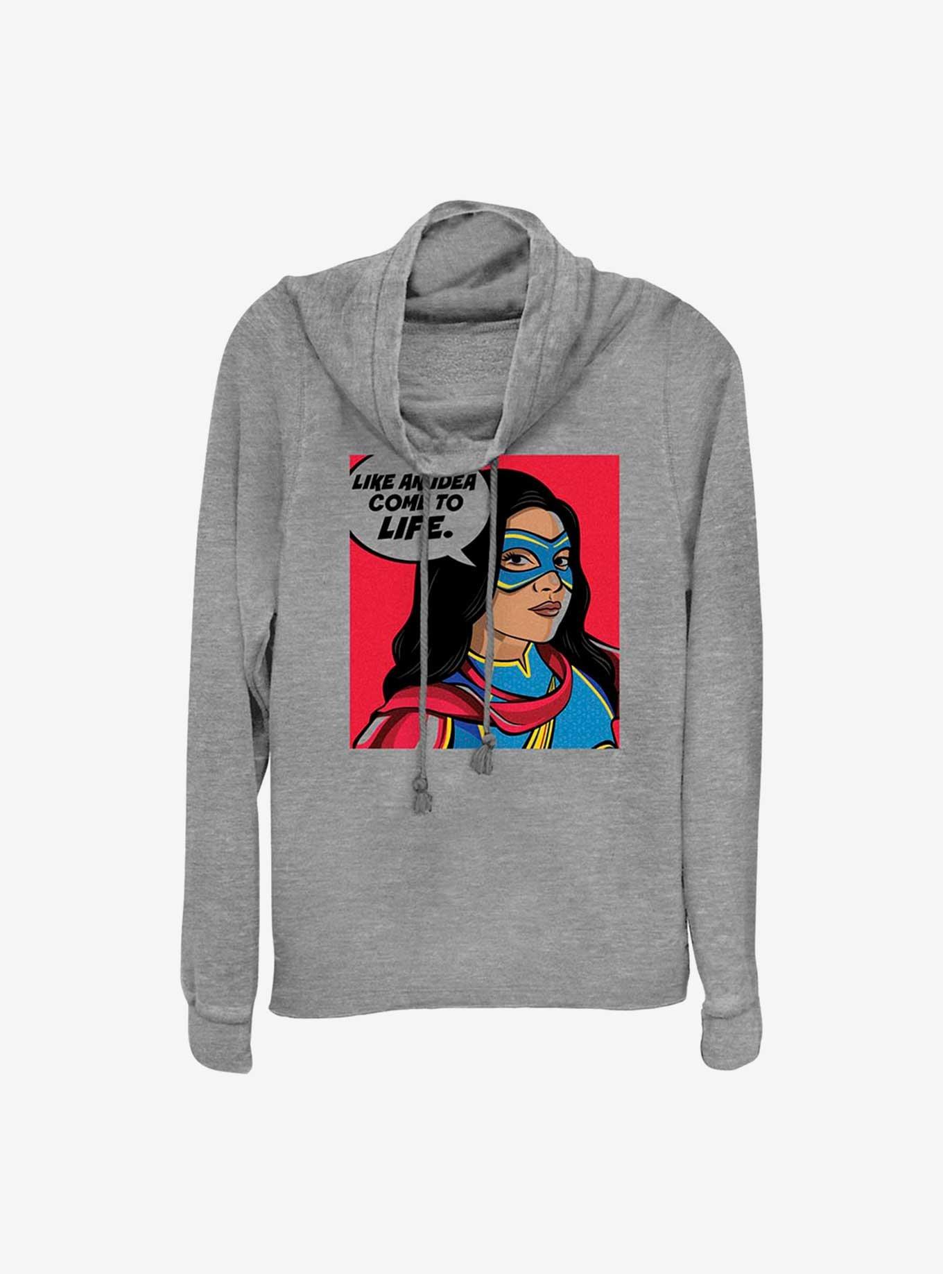 Marvel Ms. Marvel Idea Come To Life Cowlneck Long-Sleeve Girls Top, GRAY HTR, hi-res