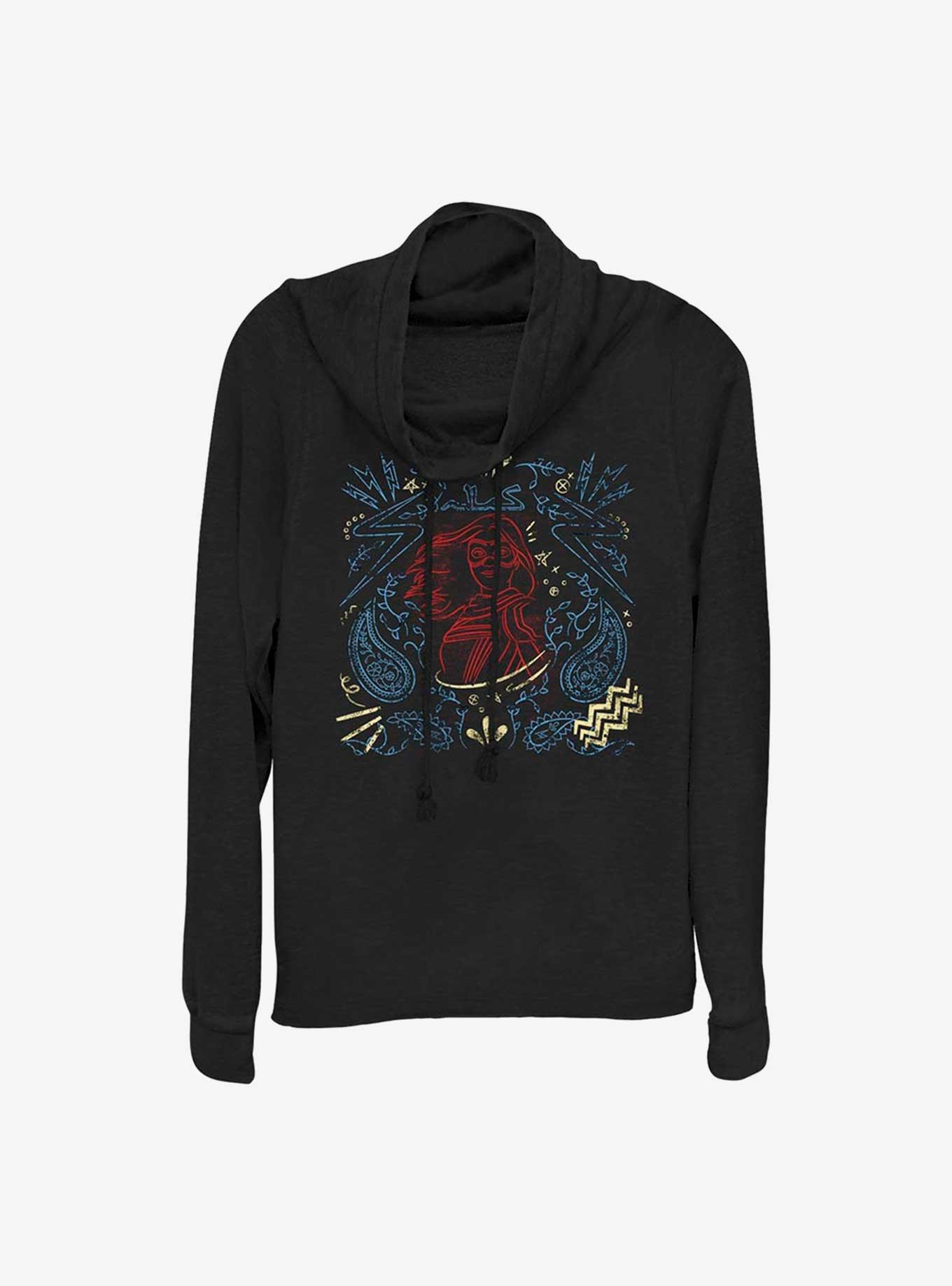 Marvel Ms. Marvel Line Drawing Cowlneck Long-Sleeve Girls Top, BLACK, hi-res